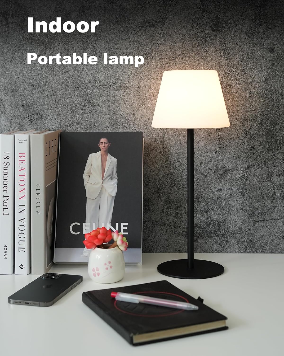 Lámpara de mesa inalámbrica recargable, lámpara de mesa con pilas para exteriores, impermeable, portátil, táctil, regulable, altura ajustable, para