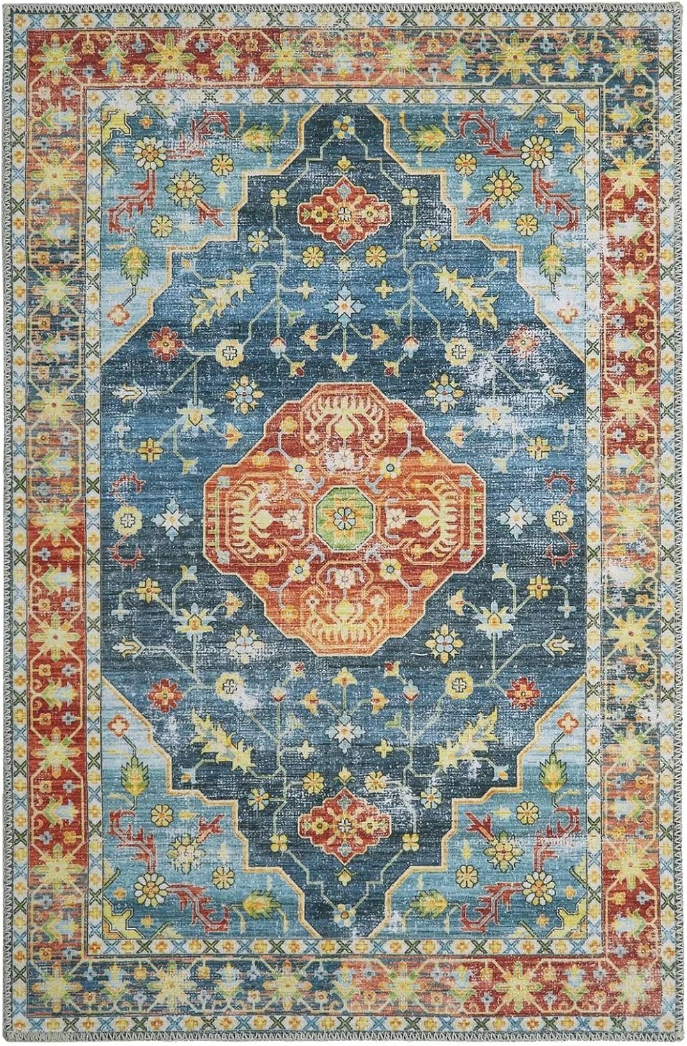 Alfombra vintage de 2 x 3 pies, diseño de medallón, alfombra retro con estampado floral, tapete para interiores, tapete bohemio de felpilla para