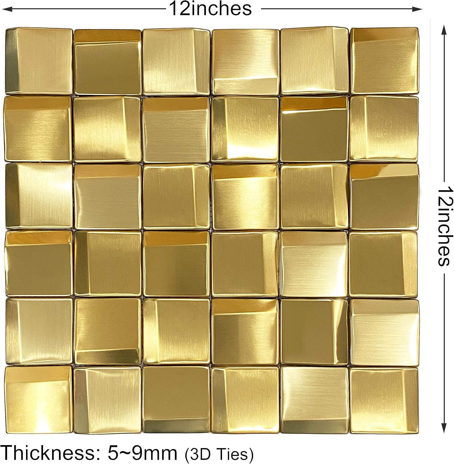 Parrotile Paneles de pared 3D, azulejos de mosaico de metal dorado de 2 x 2 pulgadas, decoración de pared dorada 5 hojas
