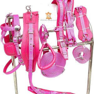 Arnés de conducción de nailon unisex en rosa para carro de caballo individual rosa (matrimonial) Arnés de conducción de nailon unisex en rosa para carro de caballo individual rosa (matrimonial)