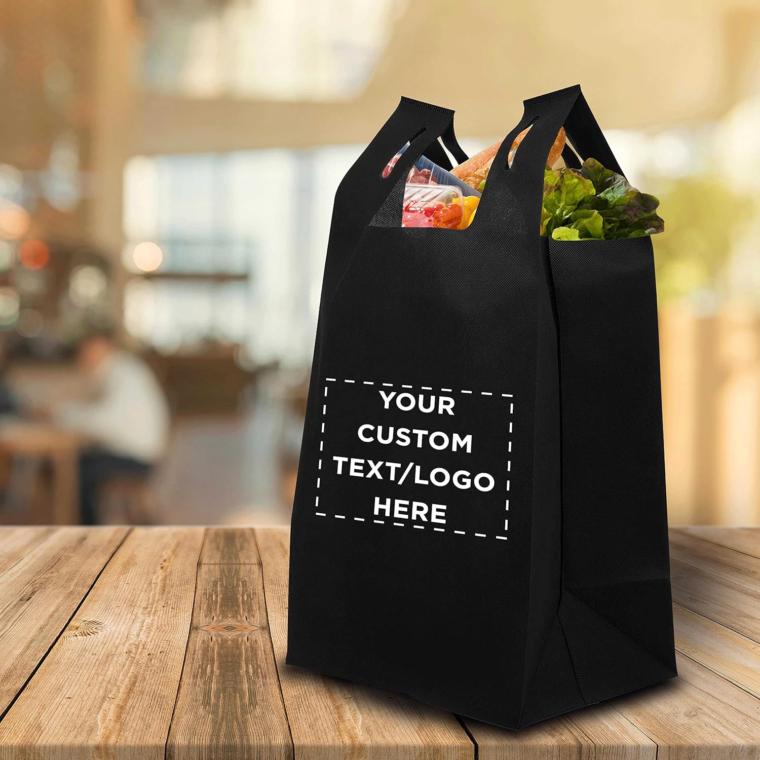 DISCOUNT PROMOS Bodega – Juego de 10 bolsas de mano ligeras personalizadas, reutilizables, ideales para comestibles, ferias comerciales, recuerdos