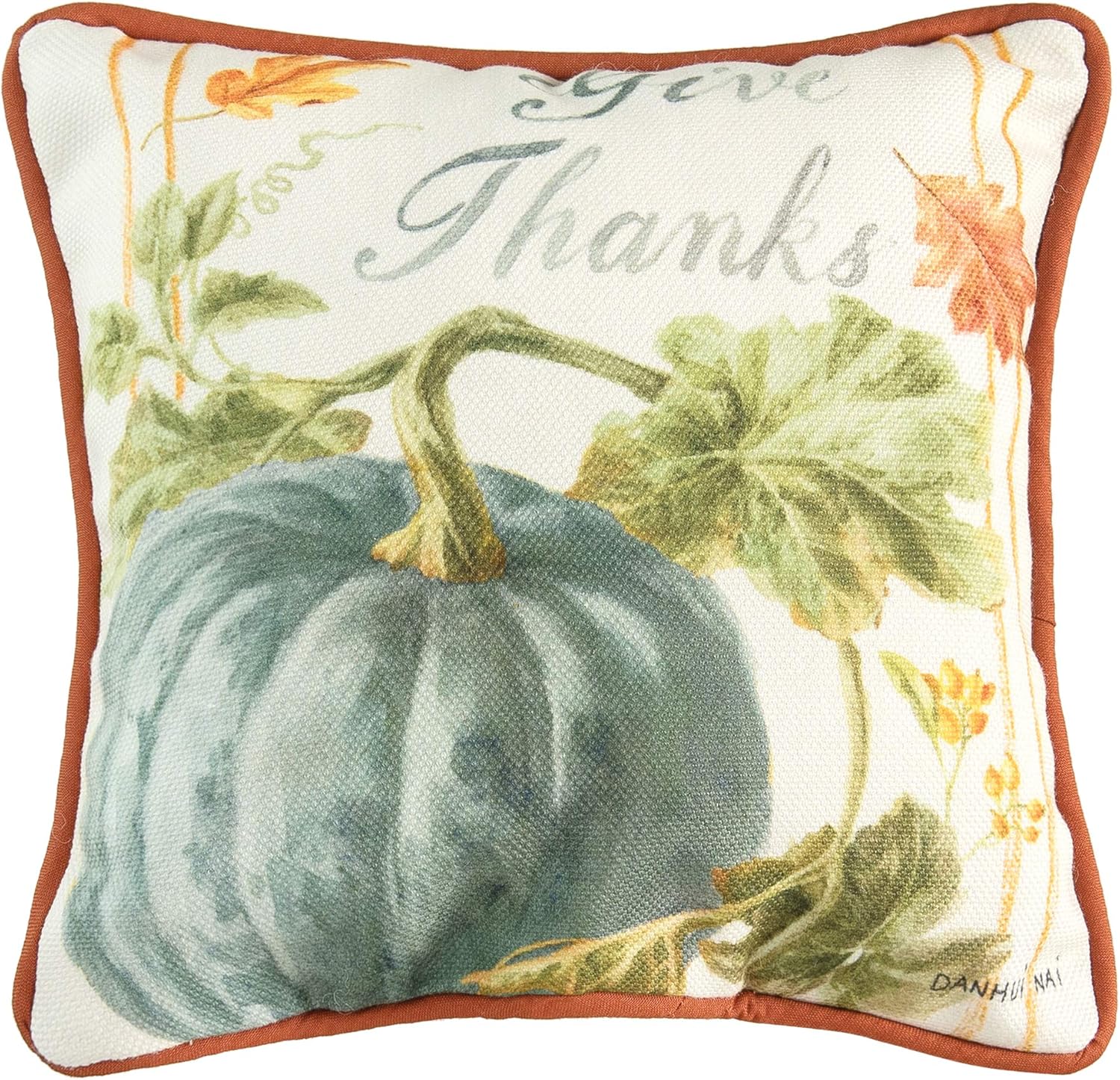 C&F Home 8 x 8 pulgadas, decoración pequeña de calabaza con texto en inglés “Give Thing”, almohada estampada pequeña para sofá o cama, 8 x 8