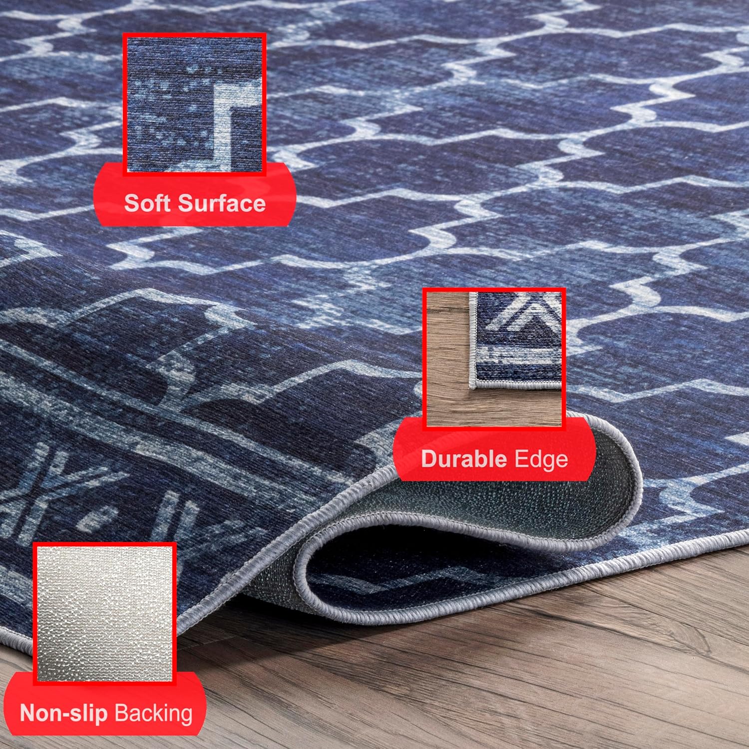 nuLOOM Maribel – Alfombra geométrica lavable a máquina para interiores y exteriores, 2 pies 6 pulgadas x 8 pies, color azul