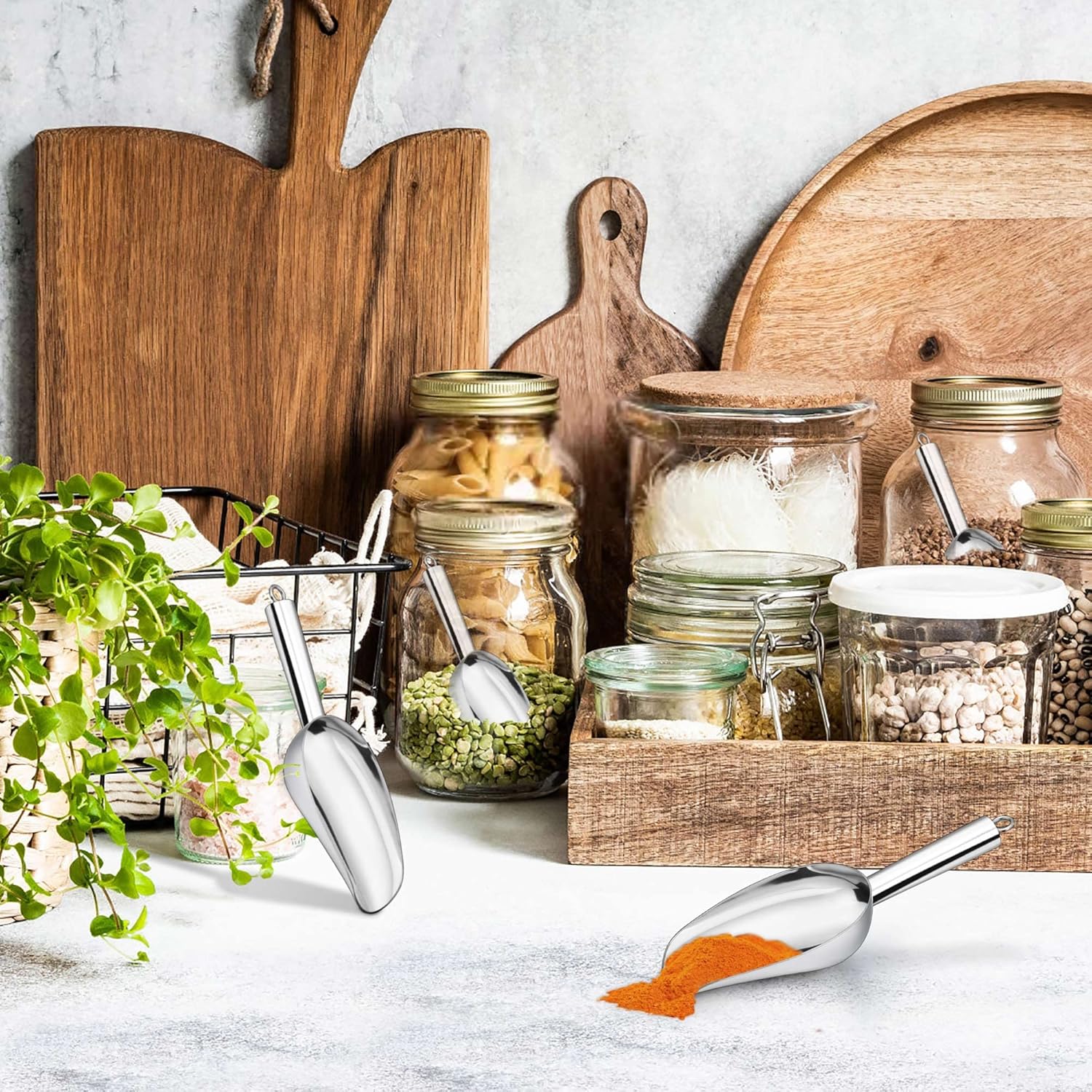 LIANYU Cuchara de hielo grande, cuchara de acero inoxidable de 24 onzas, cucharas de alimentos de metal para cubitos de hielo, cuchara de utilidad