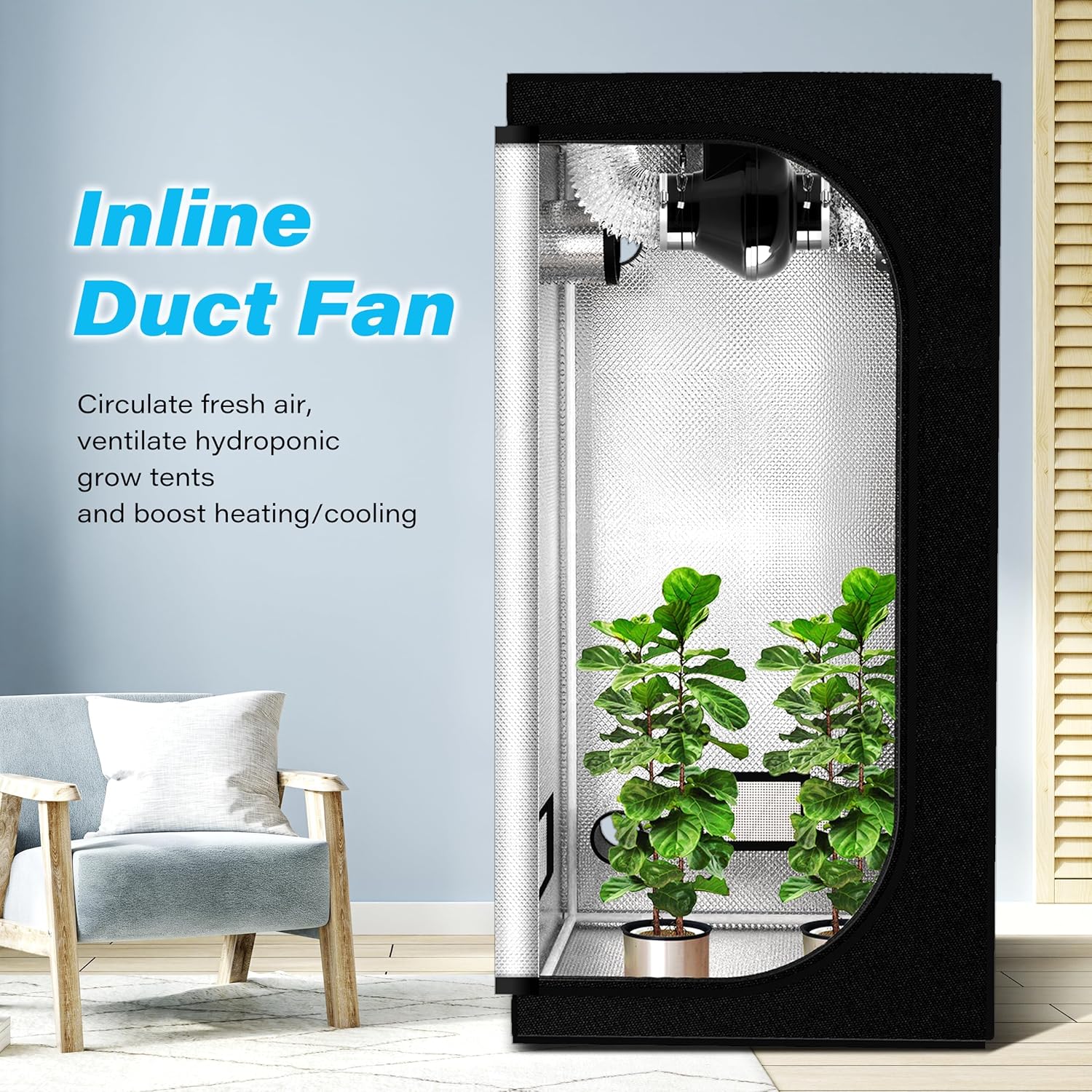 HealSmart Conducto en línea de escape de 4 pulgadas, 195 CFM, ventilador silencioso para tienda de cultivo en interiores, ventilación hidropónica,