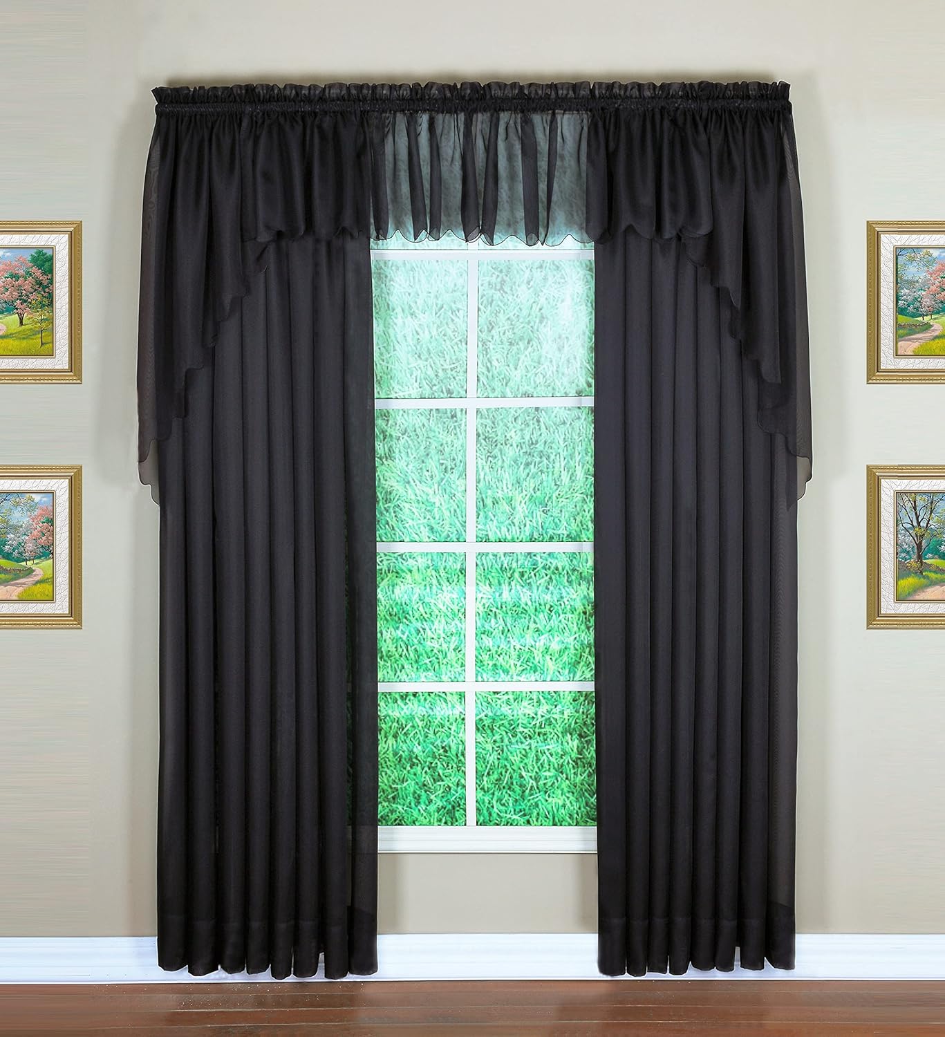 Today’s Curtain Cenefa de gasa original Emelia de 14 pulgadas, negro, 60 pulgadas de ancho x 14 pulgadas de largo