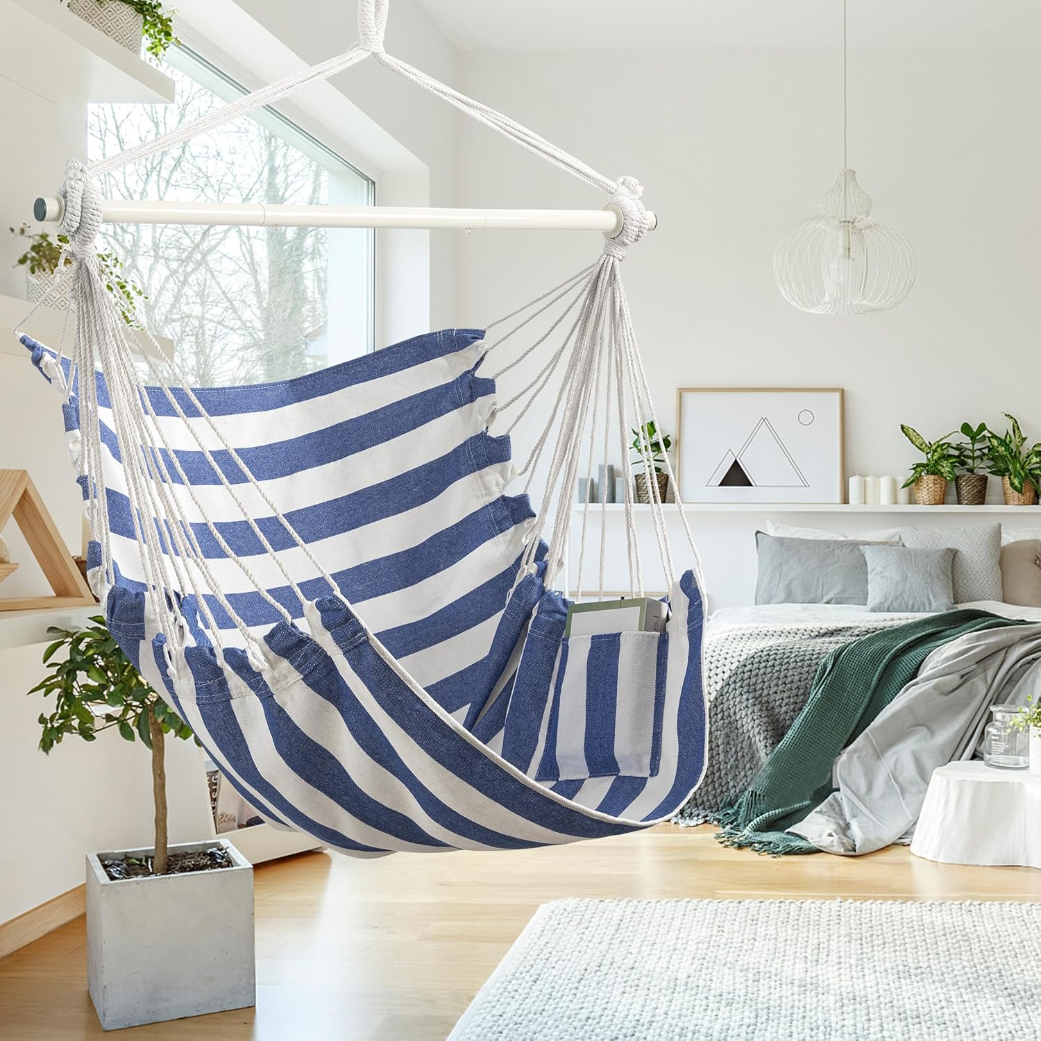 Jelofly Silla hamaca de gran tamaño con cuerda colgante con bolsillo máximo de 350 libras, superior cómoda para interiores y exteriores, hogar,