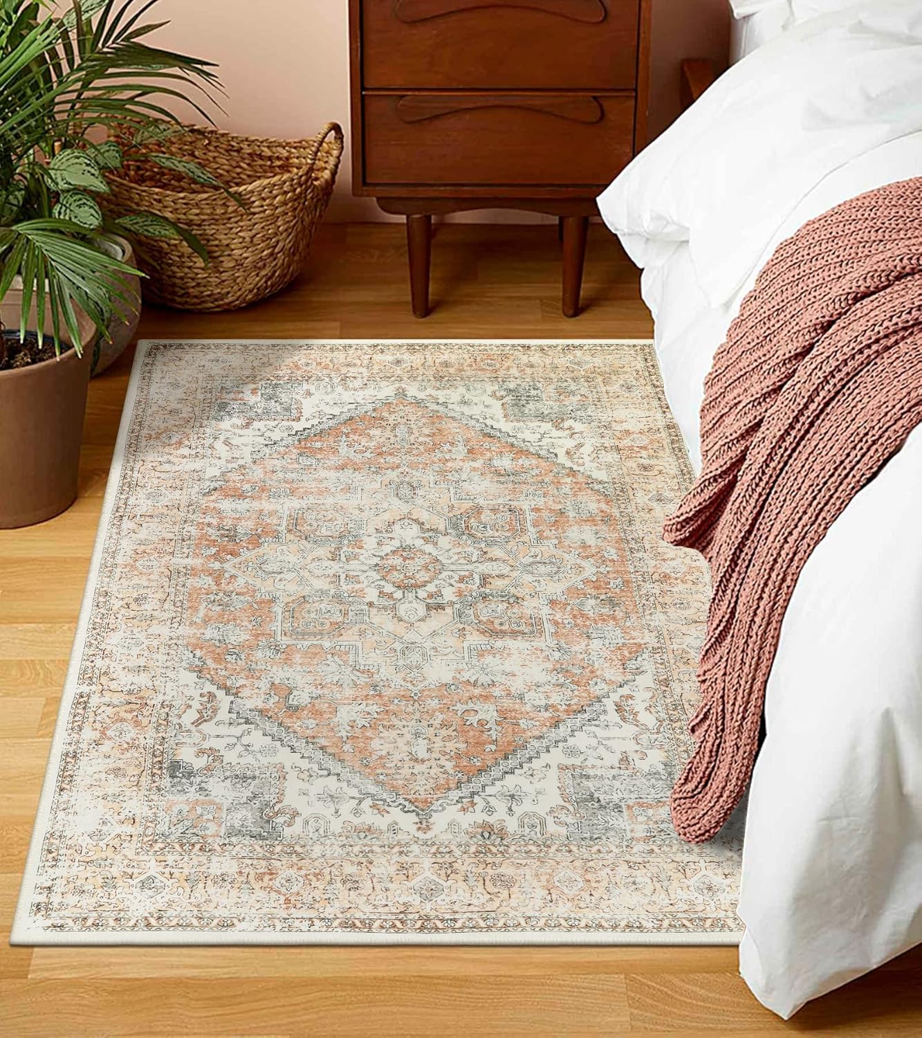 Alfombra lavable de 3 x 5 pies, antideslizante para interiores, para la entrada y la cocina, tapete con estampado floral de pelo bajo, alfombra
