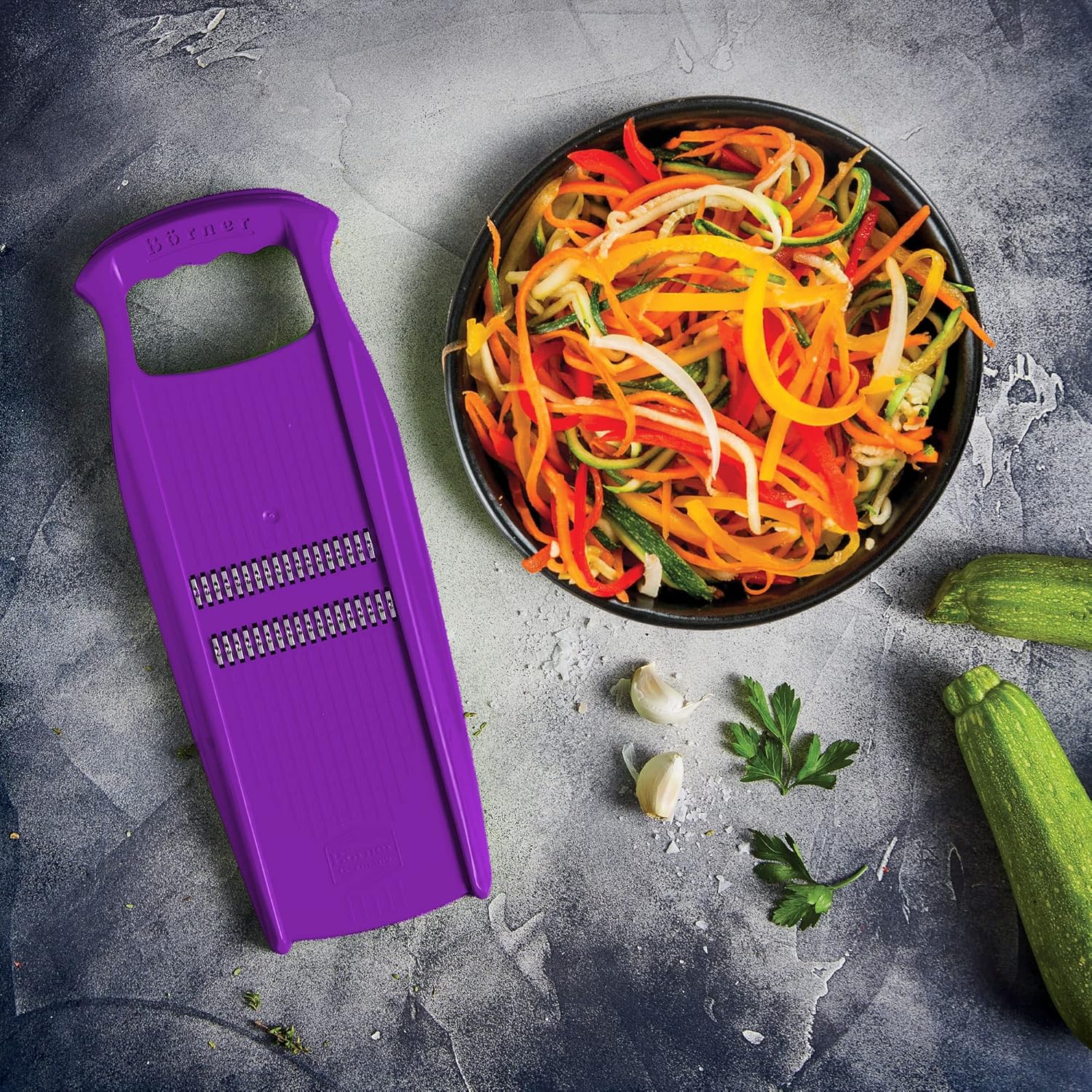 Börner Roko PowerLine Julienne Mandoline  Cortador de tiras para frutas y verduras  Cortador de juliana para tiras finas  Máquina de fideos