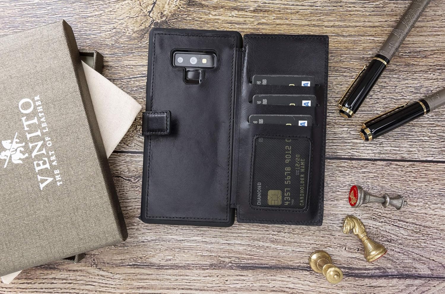 Venito Verona – Funda de piel compatible con Samsung Galaxy Note 9 (6.4 pulgadas), bloqueo RFID, a presión, con tapa trasera, delgada, tipo cartera,