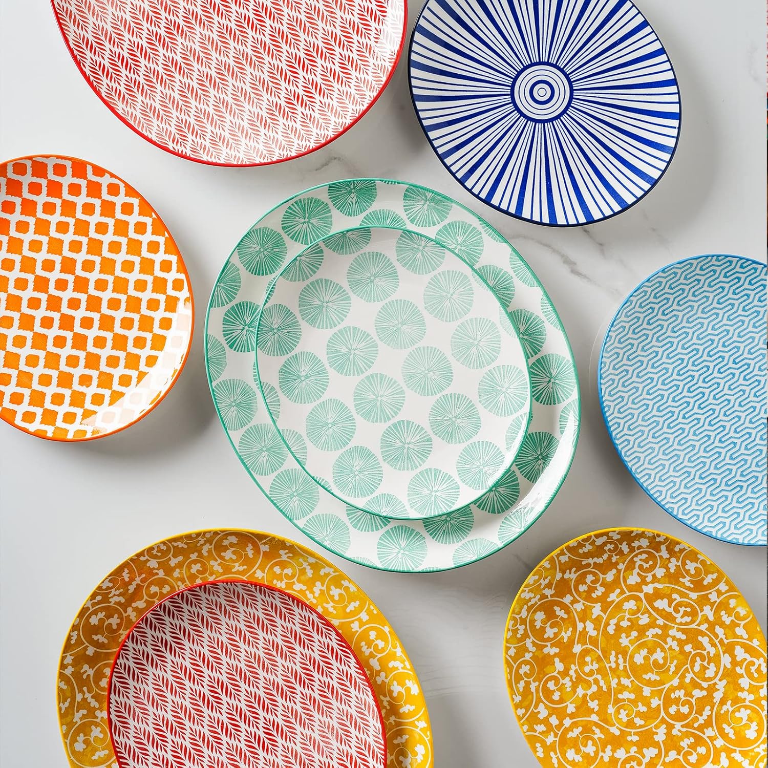 Selamica Platos de cena ovalados poco profundos de porcelana, platos curvados de ensalada de postre de 8 pulgadas, aptos para microondas,