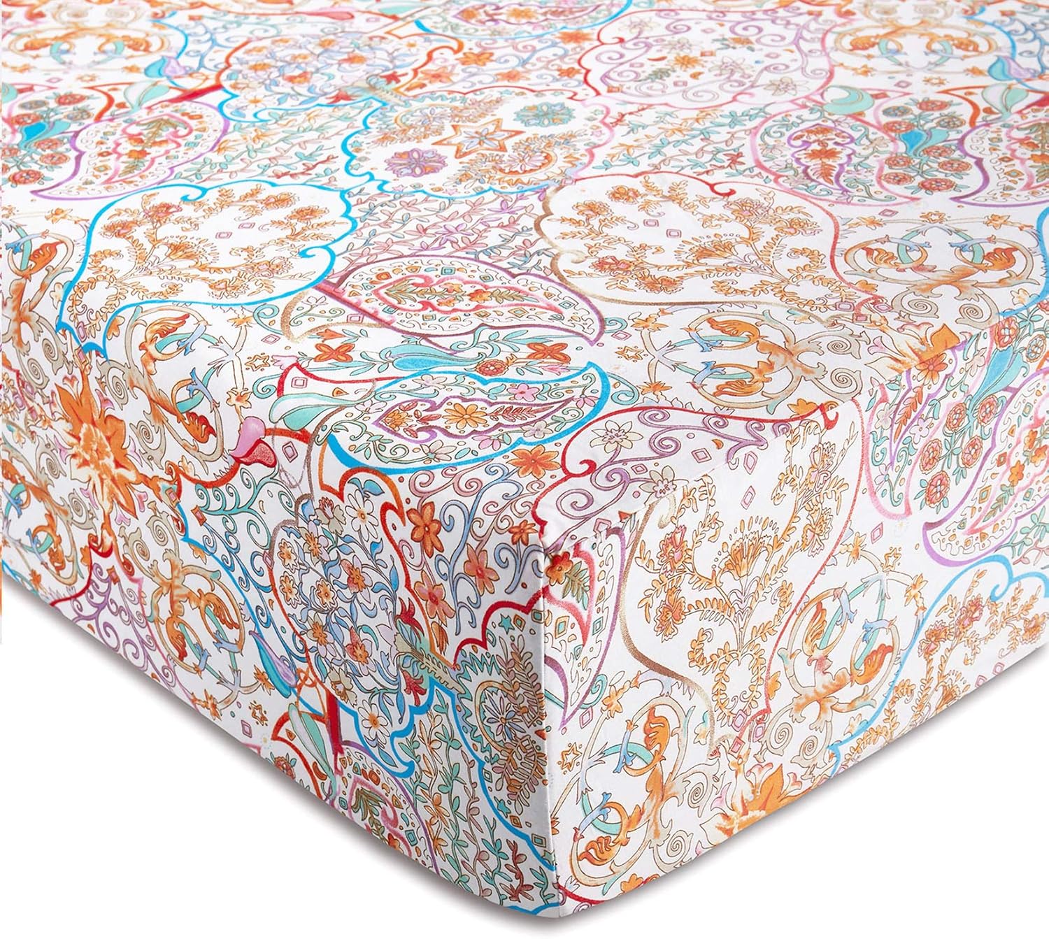 Wake In Cloud – Juego de sábanas bohemias, ropa de cama 100% algodón, estampado de mandala indio bohemio chic (4 piezas, tamaño matrimonial)