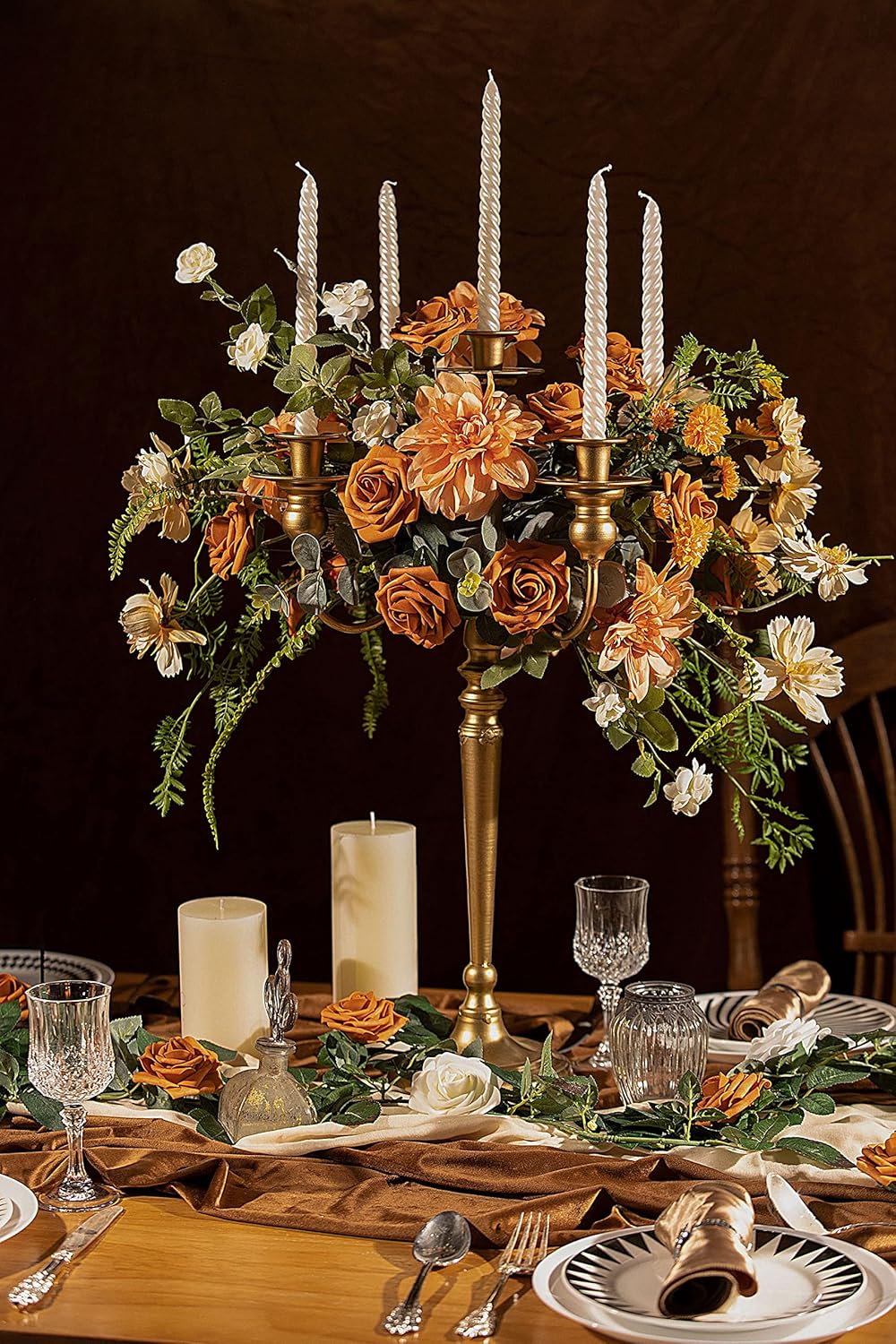 TINGE TIME Flores de naranja quemado, flores falsas para decoración de rosas con tallo, 25 flores artificiales de rosas para ramos de boda, centros