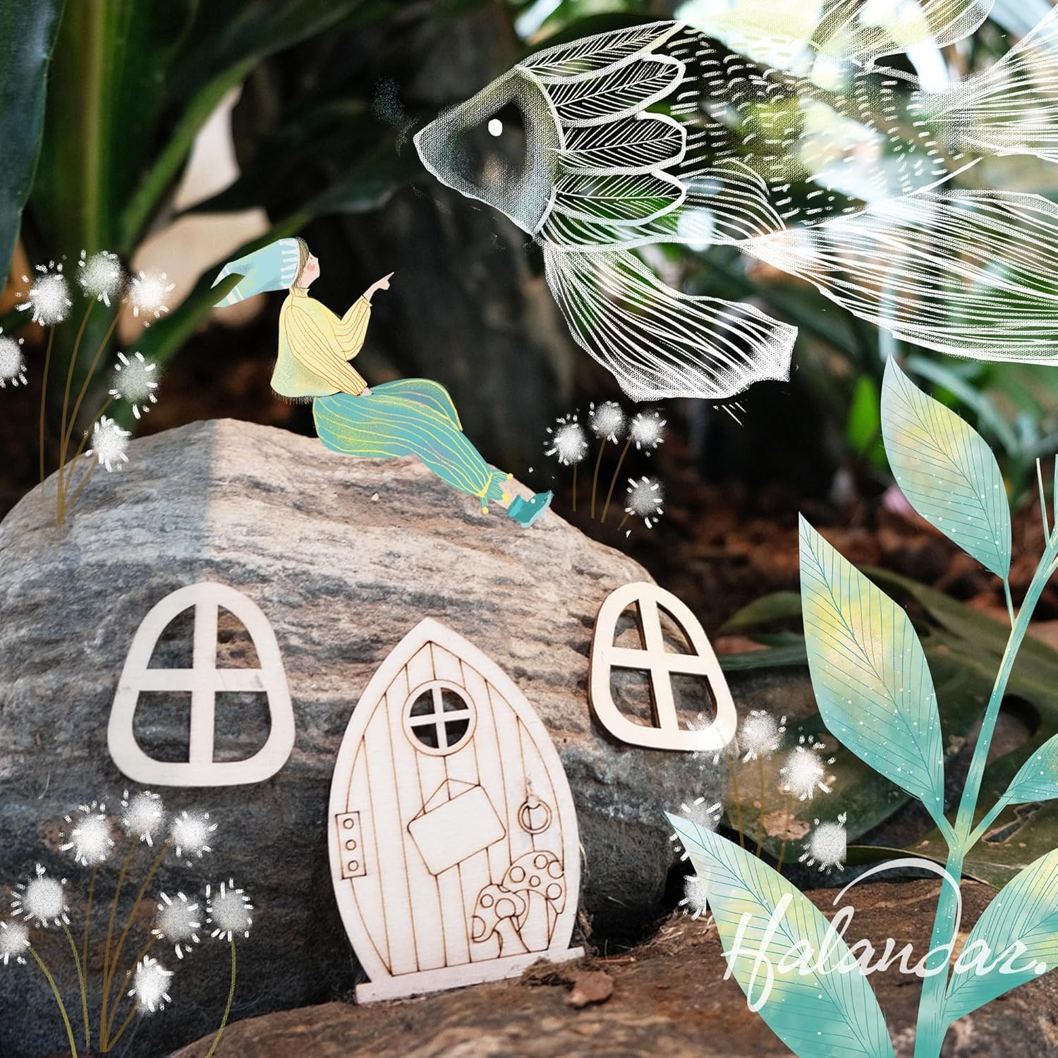Halandar 48 piezas de puertas de jardín de madera para manualidades, mini ventana, casa de hadas, kit de bricolaje sin terminar, puerta en miniatura