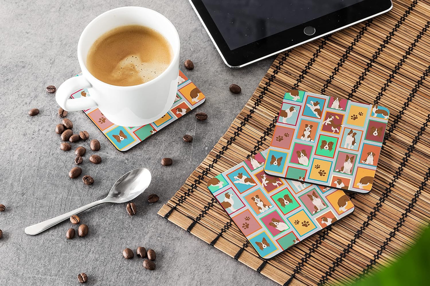 Caroline’s Treasures MLM1149FC Lots of Red Border Collie Foam Coasters Set of 4 Cup Coasters for Indoor Outdoor, Tabletop Protection, Anti Slip,
