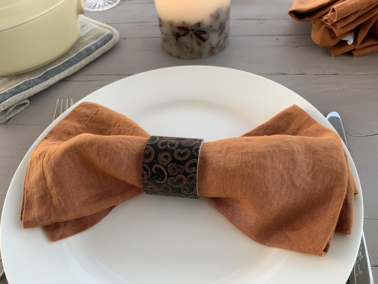 Servilletas de lino 100% lino francés Servilletas de tela de lino puro lavado a la piedra Esquinas en inglete Juego de 4 (naranja tostado)