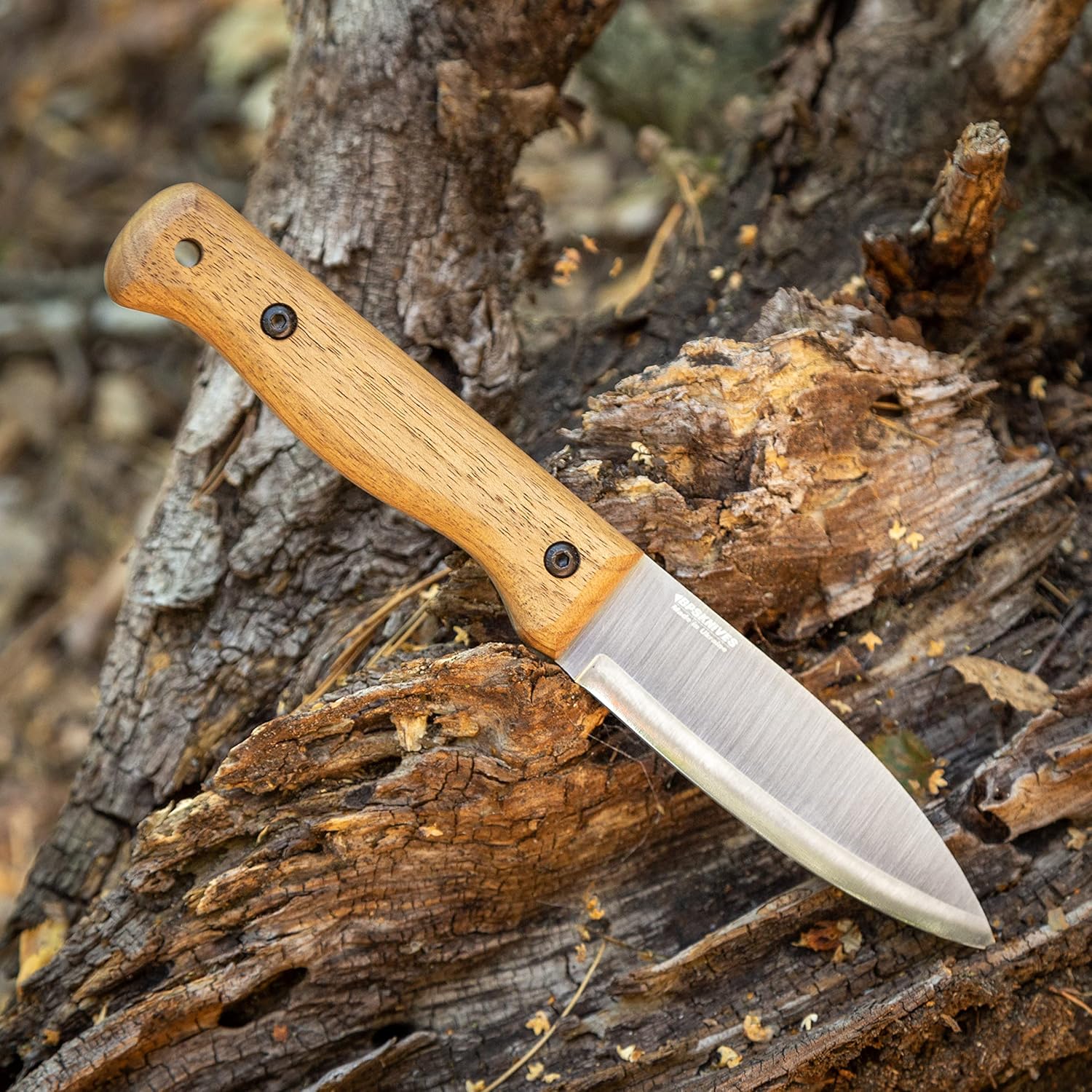 BPS Knives B1 SSH – Cuchillo bushcraft de acero inoxidable con funda de cuero, cuchillos de campamento, cuchillo de hoja fija de espiga completa