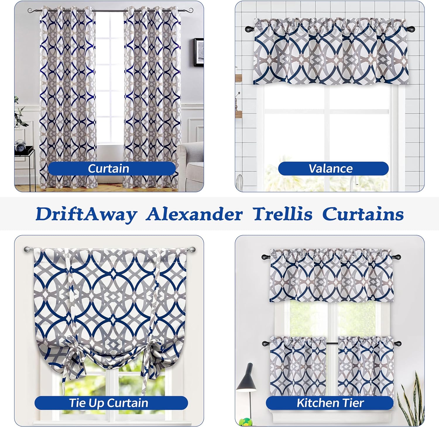 DriftAway Alexander – Juego de cortinas, 2 paneles térmicos opacos para ventanas, sin forro, diseño de enrejado