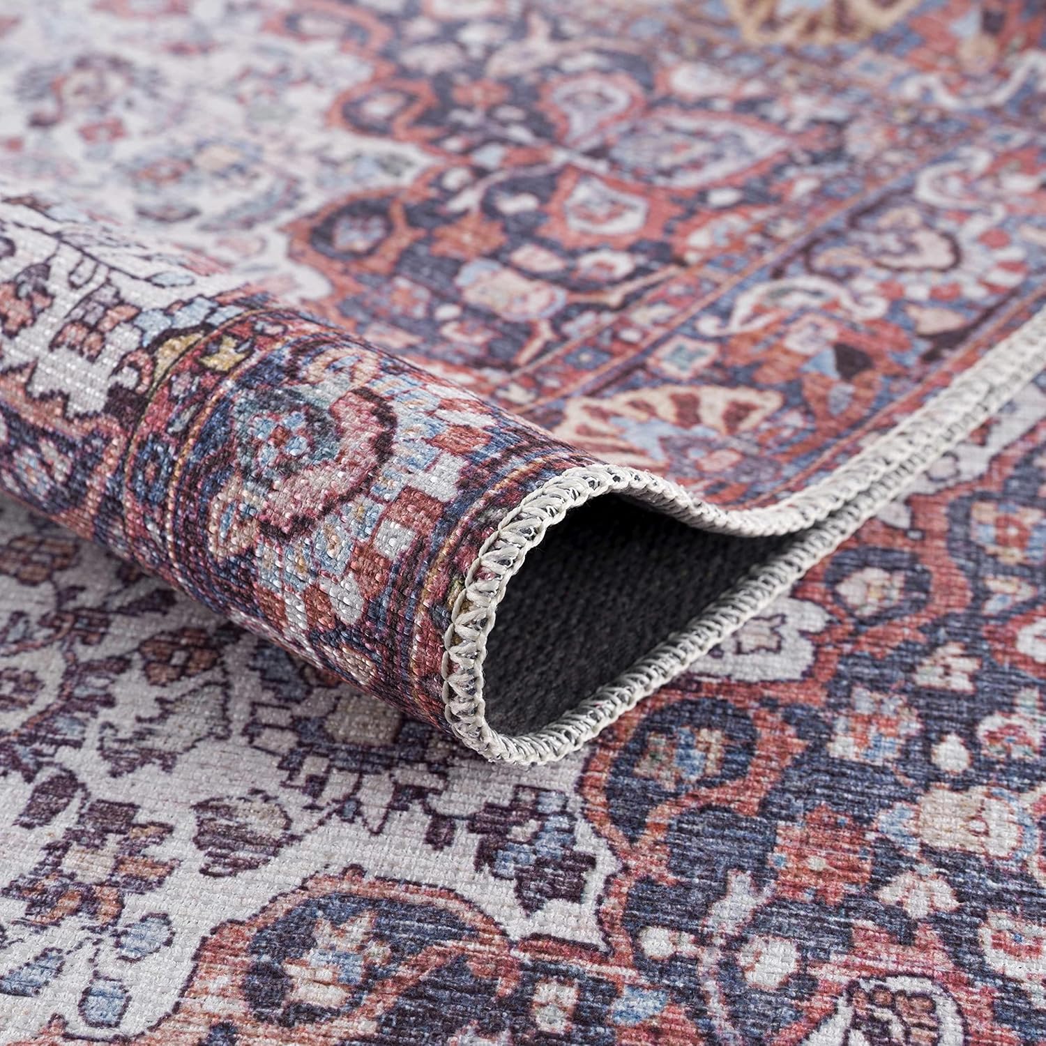 Georgia Collection Cael – Alfombra lavable a máquina, estilo oriental persa floral desteñido, para sala de estar y dormitorio, alfombra envejecida