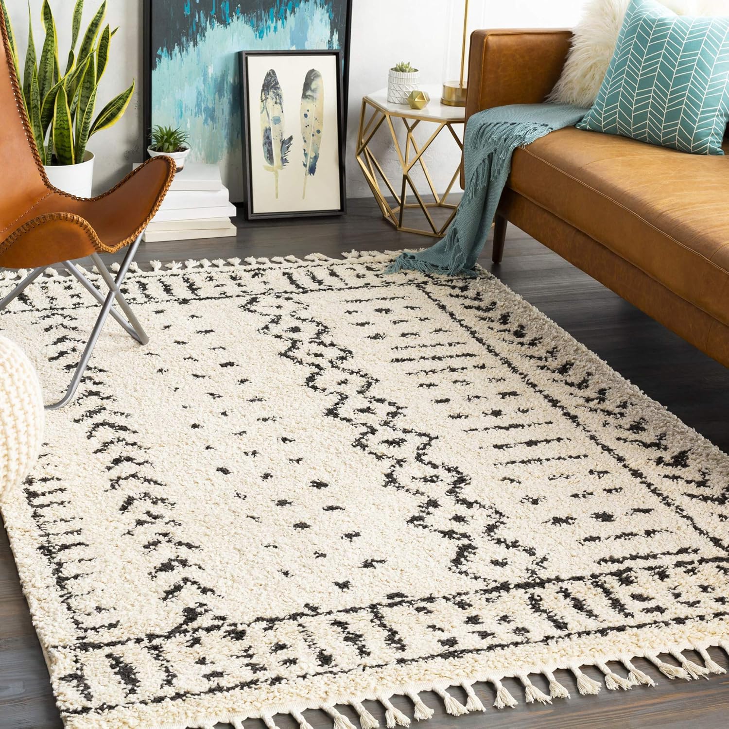 Artistic Weavers Orlantha – Alfombra bohemia de pelo largo, 6 pies 7 pulgadas x 9 pies, carbónbeige