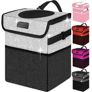 Bote de basura para automóvil, bonita bolsa de basura para automóvil con tapa, cubo de basura con purpurina para colgar para asiento trasero, Bote de basura para automóvil, bonita bolsa de basura para automóvil con tapa, cubo de basura con purpurina para colgar para asiento trasero,