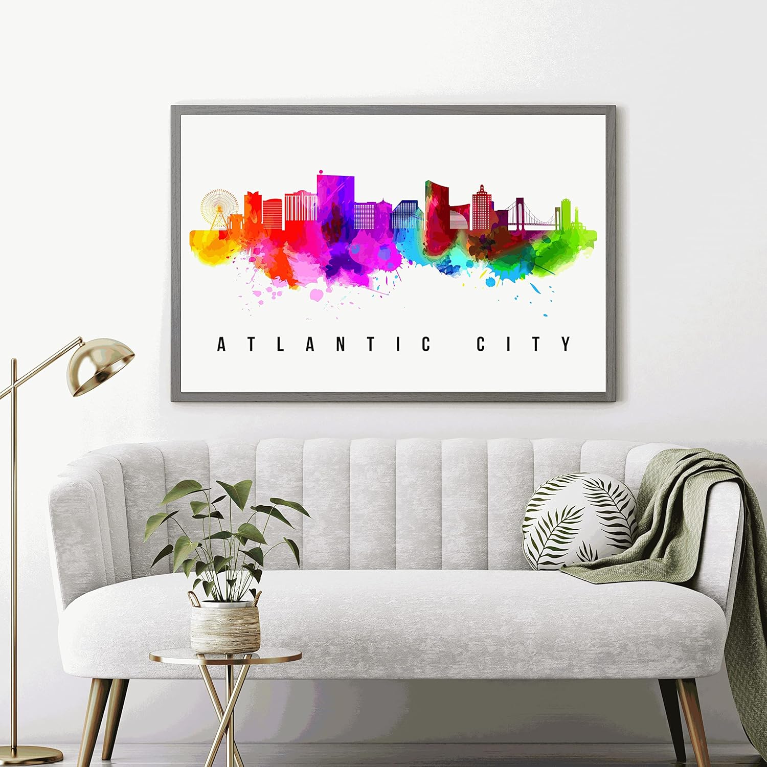Póster de Atlantic City Skyline New Jersey, pintura de paisaje urbano de Atlantic City, póster de Atlantic City New Jersey, impresión de paisaje
