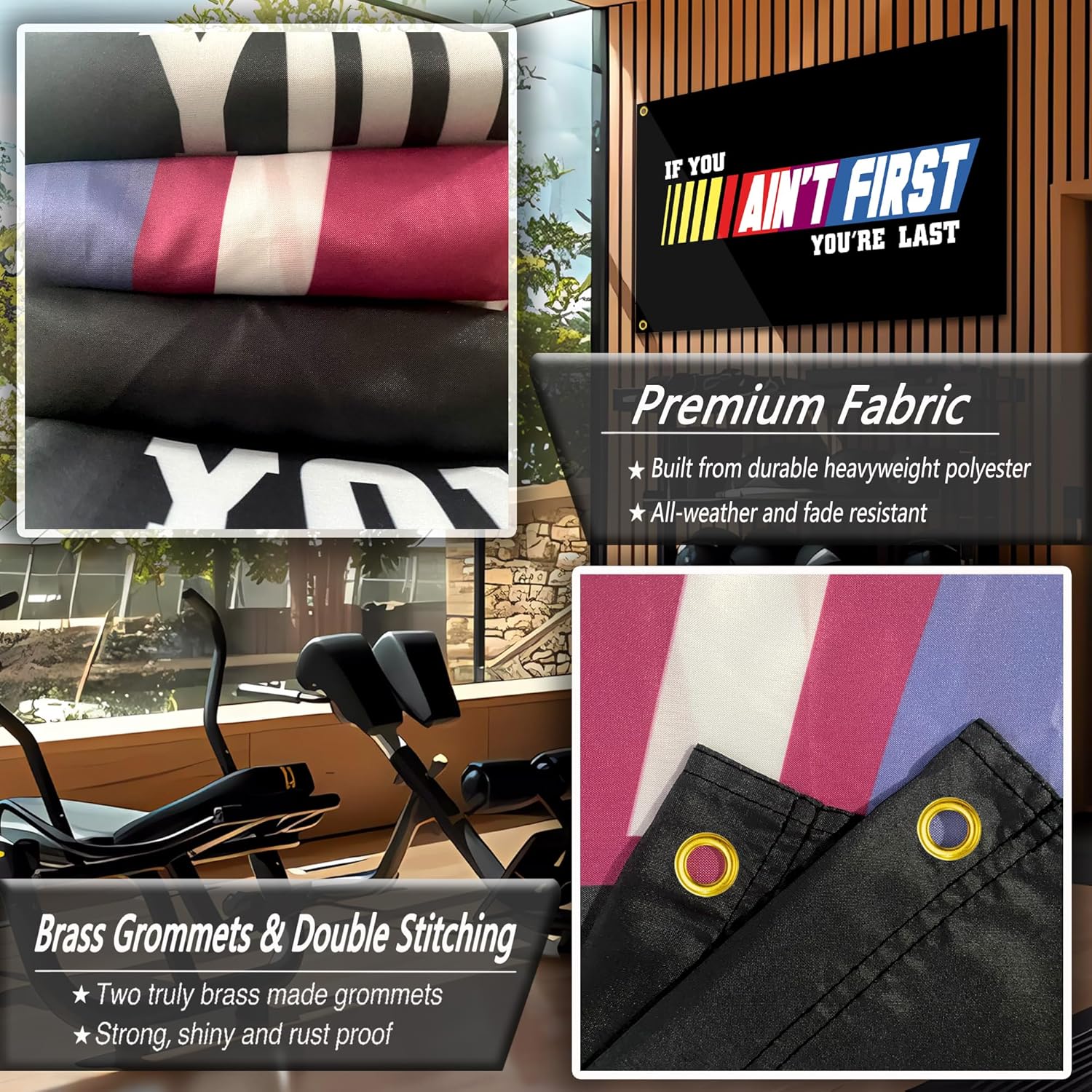 Bandera motivacional de “If You Ain’t First You’re Ultim” de 3 x 5 pies, Talladega Nights Fitness, para dormitorio universitario, gimnasio, fiestas,