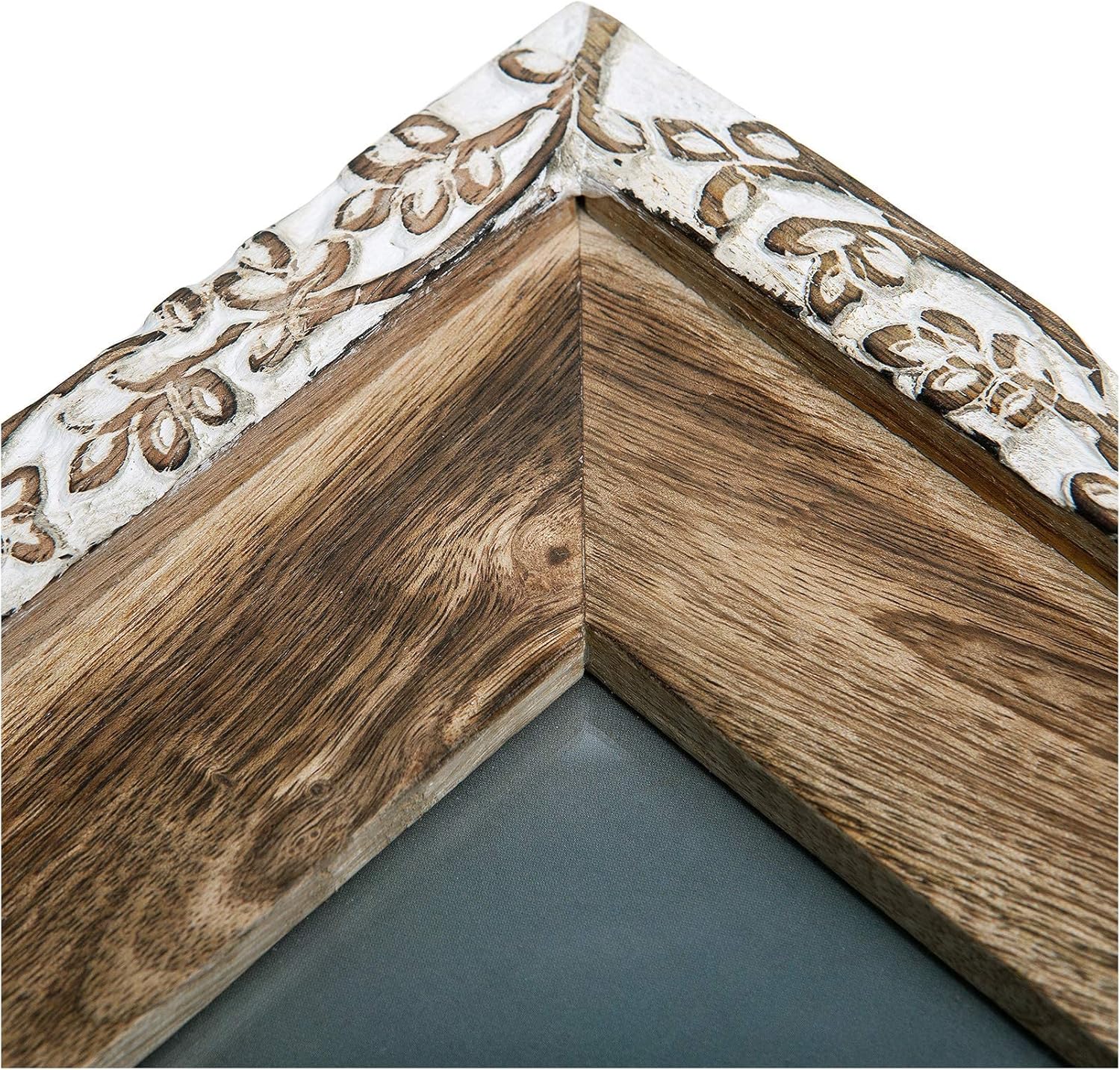 NIKKY HOME Hand Carved Floral Picture Frame 4×6 Boho Style Mango Wood Design with White Distressed Finish, Dark Wood Color
