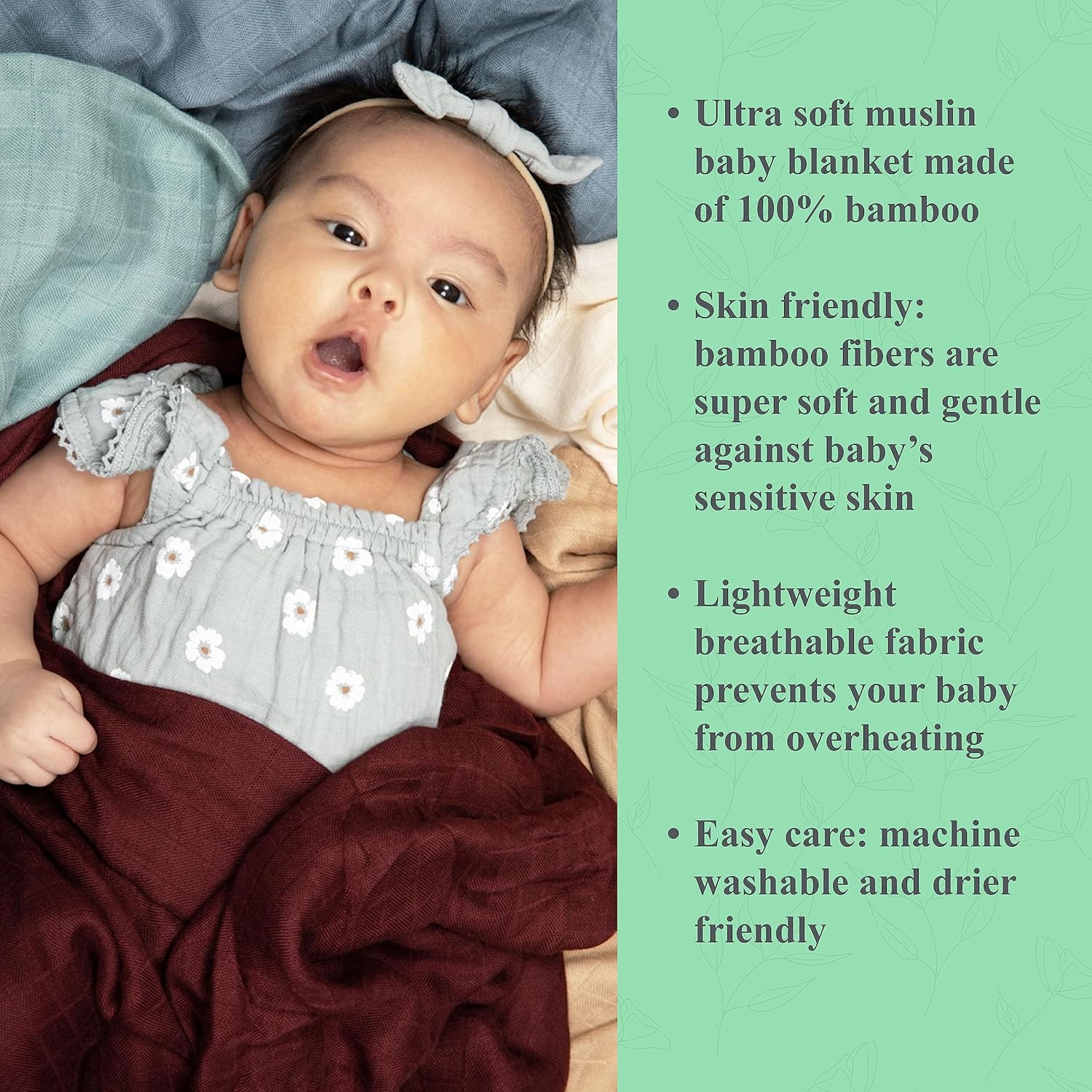 Ninni Co. Manta para bebé, manta de muselina de bambú 100% viscosa, unisex, mantas suaves para niños y niñas, transpirable y agradable a la piel,
