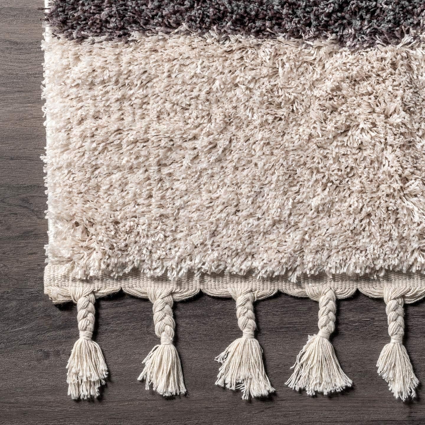 nuLOOM Elliot – Alfombra de felpa suave abstracta con borlas, 4 x 6, beige