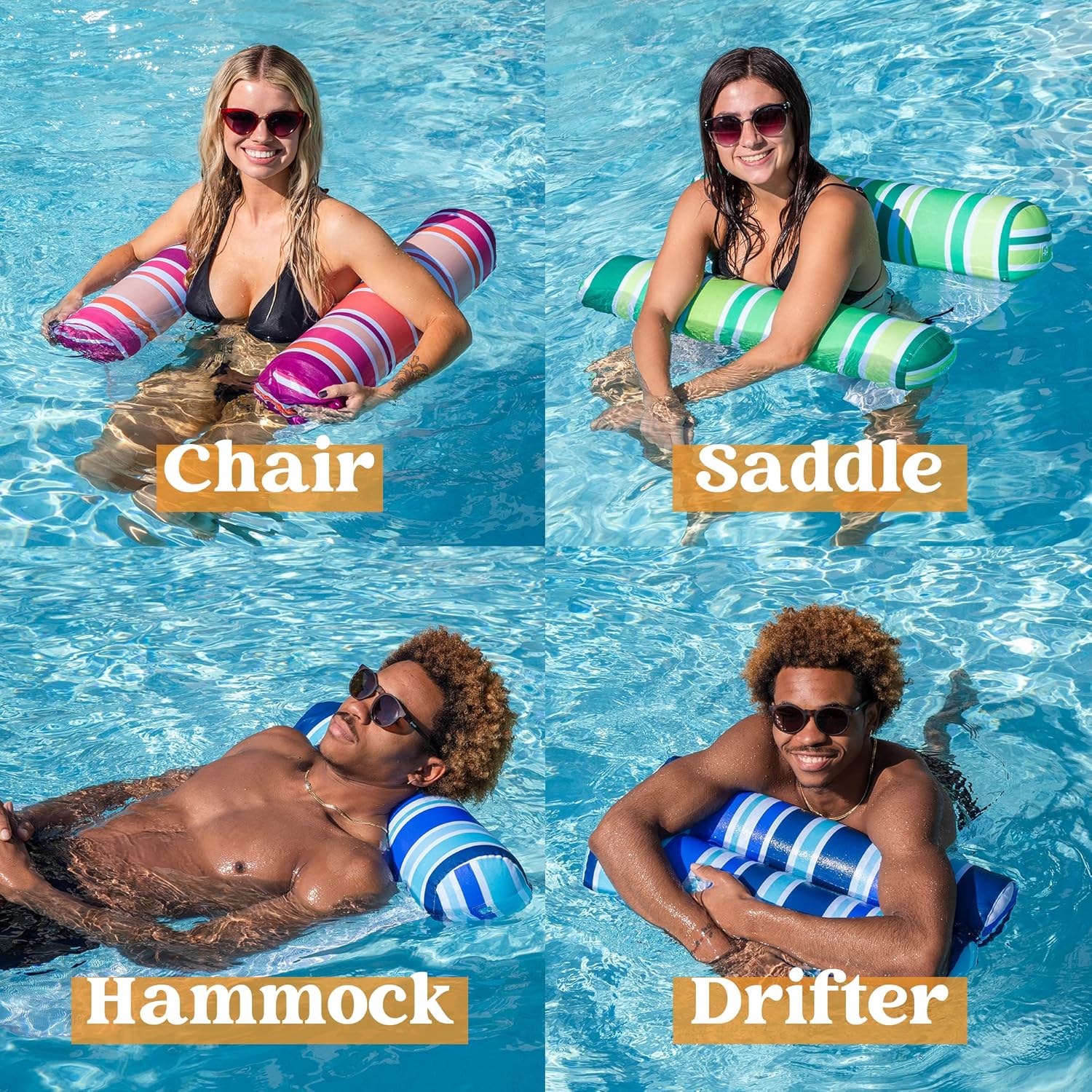 Sloosh 3 Pack Inflatable Pool Float Hammock Water Hammock Lounges Multi-Purpose Swimming Pool Accessories Saddle Lounge Chair Hammock Drifter for - Imagen 4