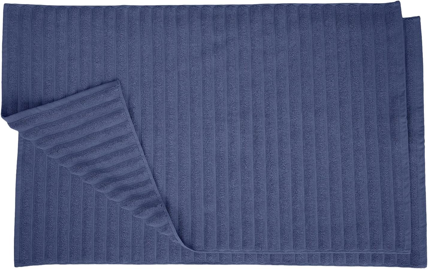 Superior Juego de alfombrillas de baño de 35.27 oz de algodón peinado de fibra larga para baño, 2 piezas, azul marino