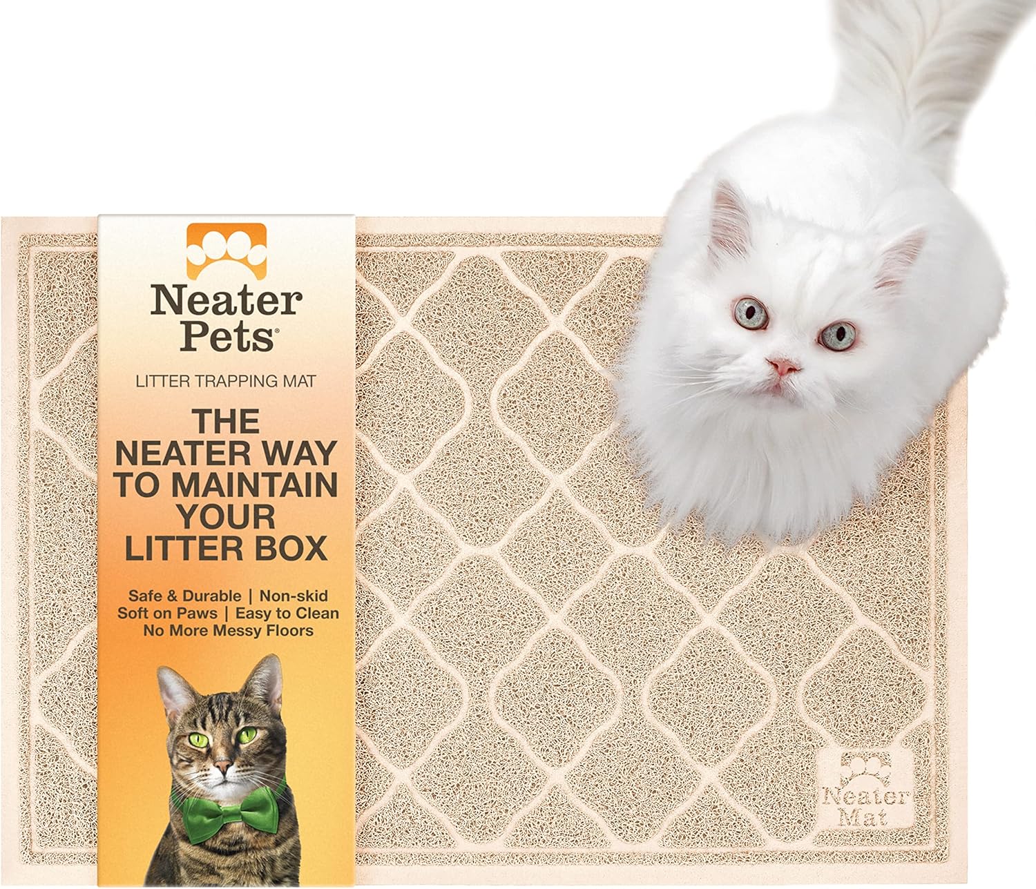 Neater Pets Neater Mat Tapete para atrapar la arena, material grueso y duradero que atrapa el desorden de la caja de arena de gatitos para proteger