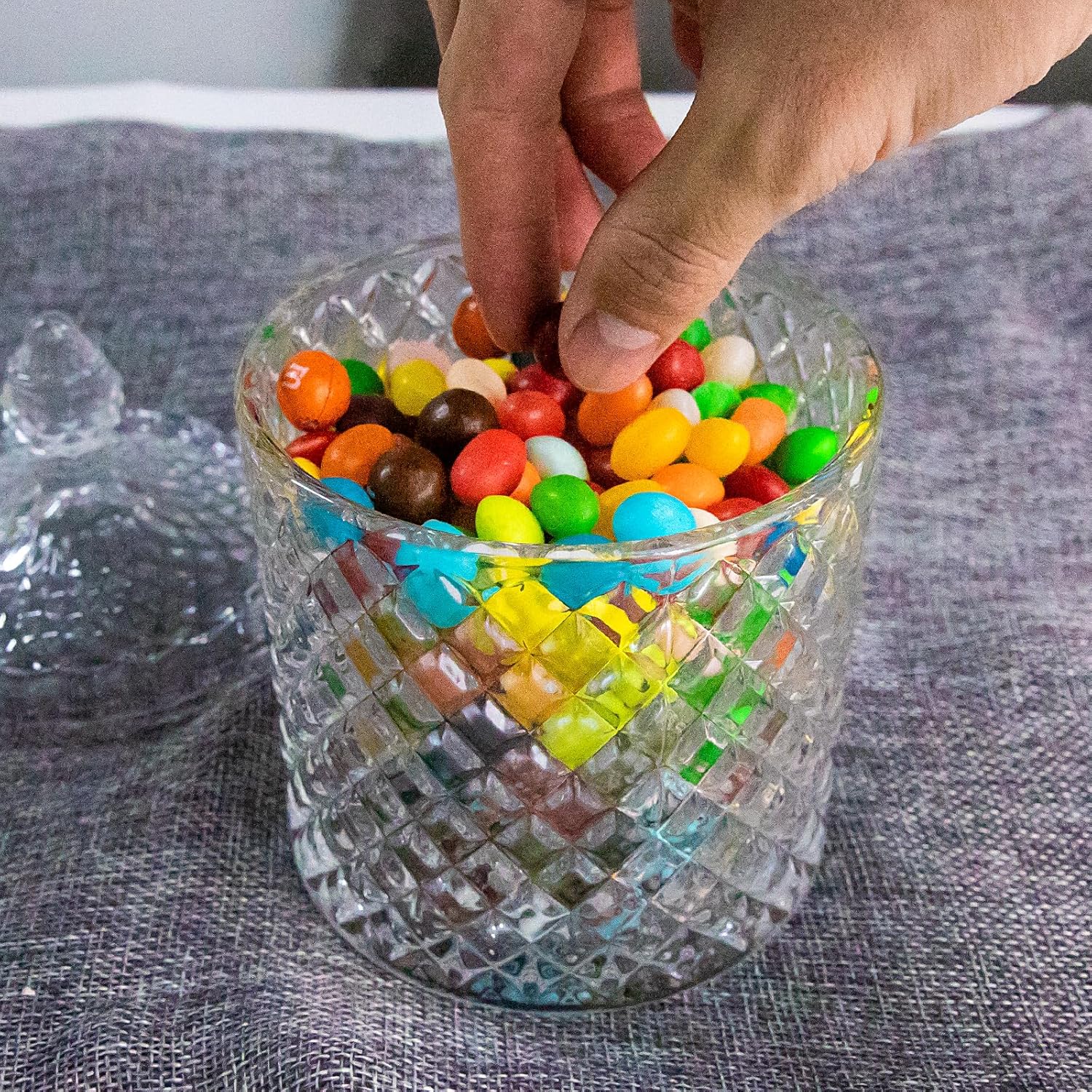 INFTYLE Plato de cristal para dulces con tapa, 1 pieza de 20 onzas, tarro de cristal grande para caramelos, caja de joyería, plato Dappen, tarro de