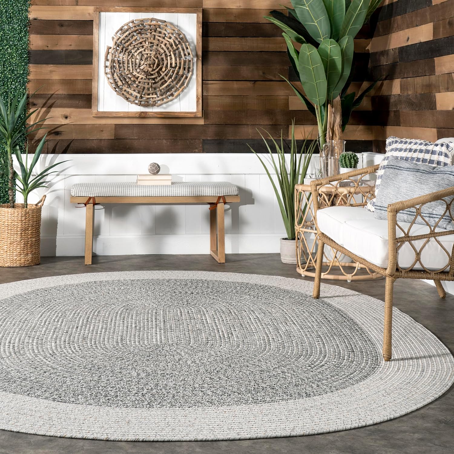 nuLOOM Oralia alfombra trenzada para interiores y exteriores, 5 pies x 8 pies, ovalada, color gris