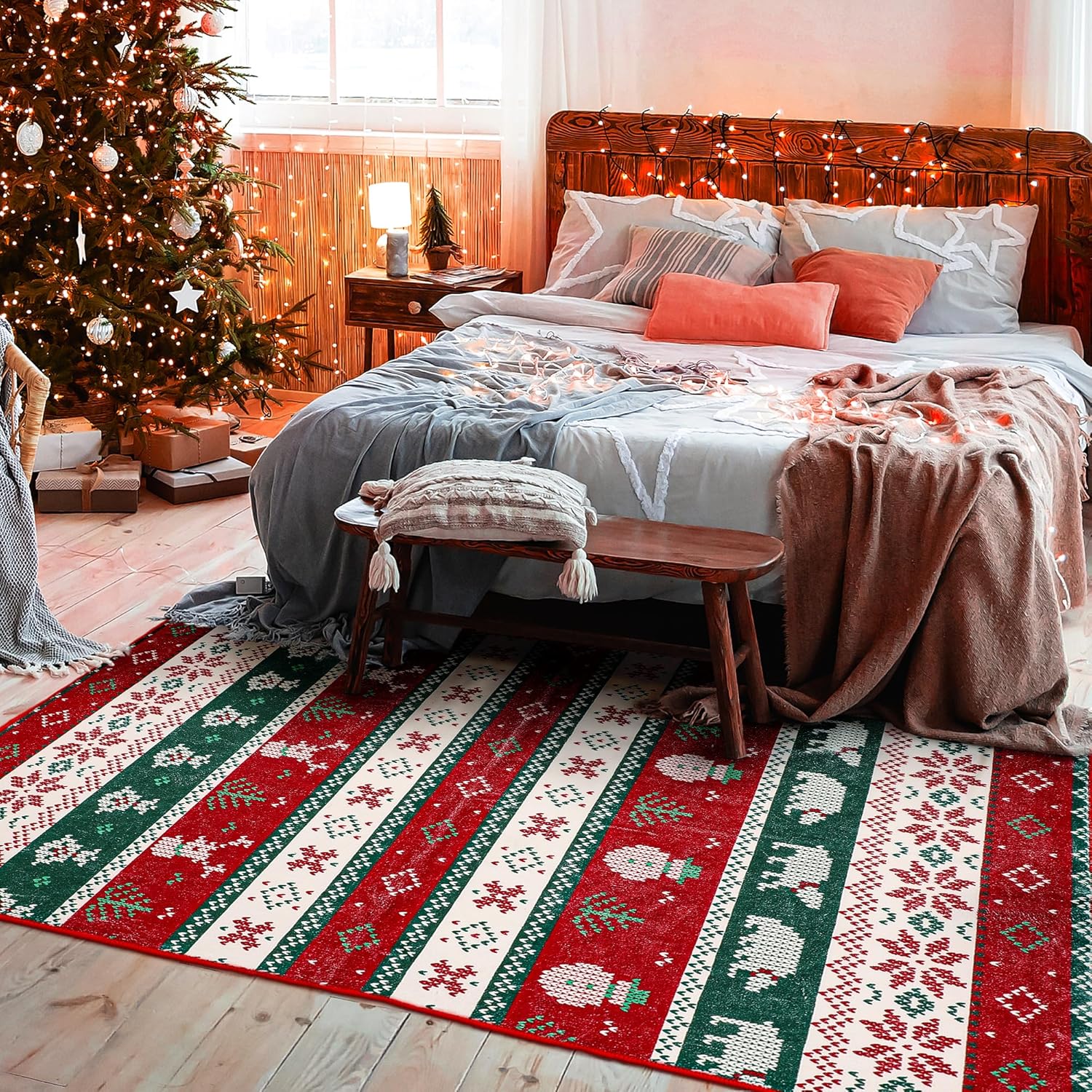 Alfombras de dormitorio para sala de estar, alfombra de Navidad de 5 x 7, lavable a máquina, decoración de vacaciones, cubierta de suelo, con