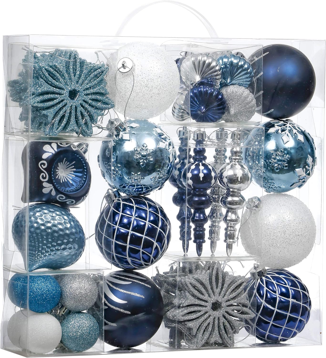 Valery Madelyn Adornos para árbol de Navidad, 70 unidades, color azul marino y plata, juego de bolas de Navidad inastillables, adorno colgante de