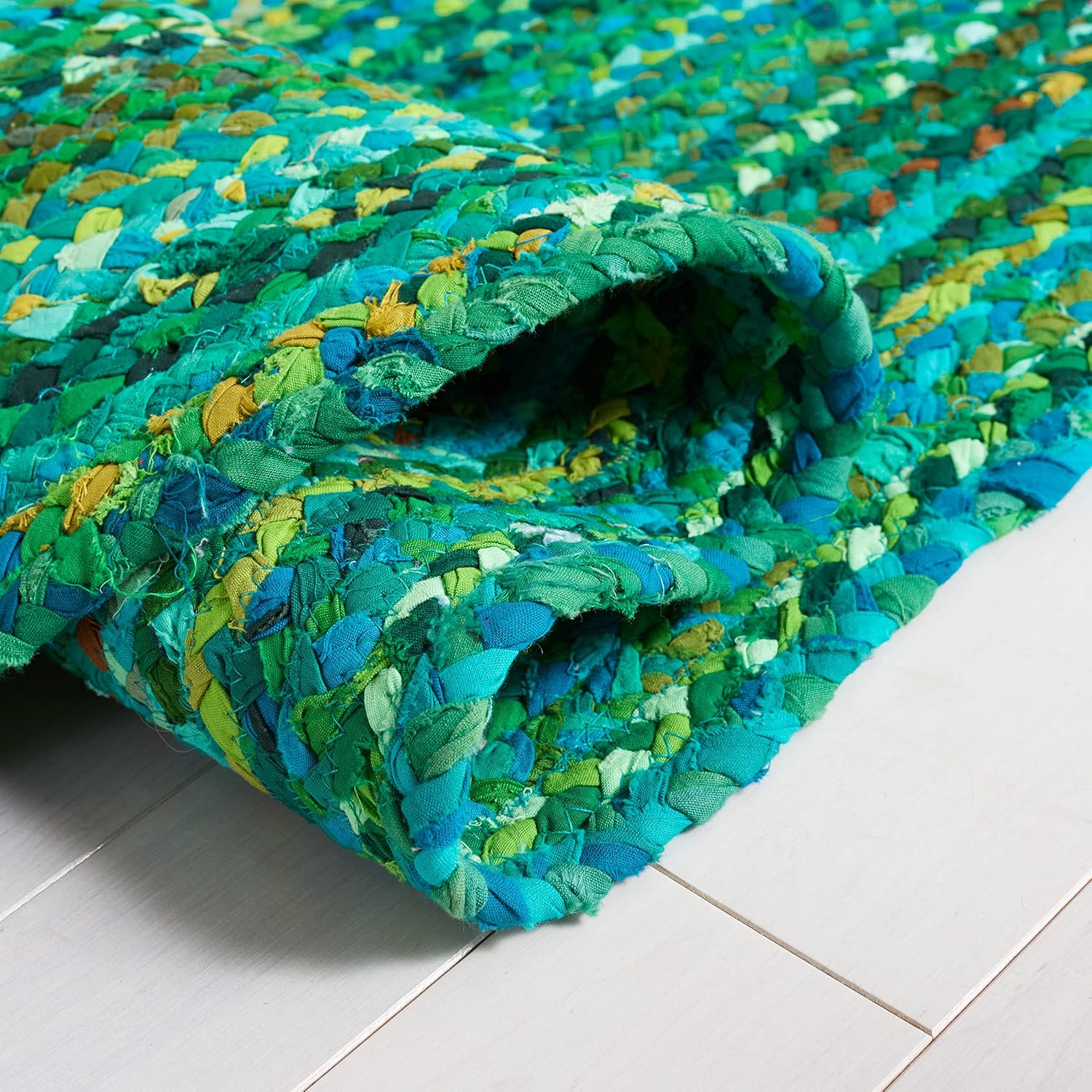 Safavieh Alfombra trenzada de la colección  3 x 5 pies, ovalada, verde, hecha a mano de algodón reversible, ideal para zonas de alto tráfico en sala