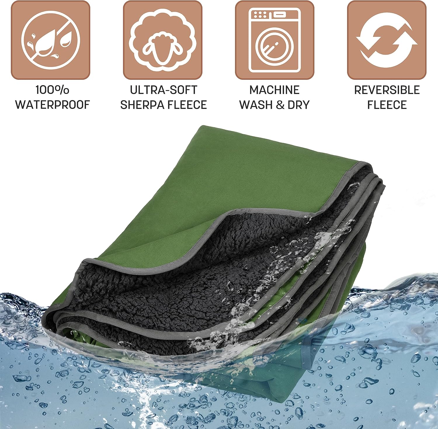 Tirrinia – Manta impermeable para exteriores con forro de lana Sherpa, resistente al viento, triple capa, abrigada, cómoda, plegable para acampar,