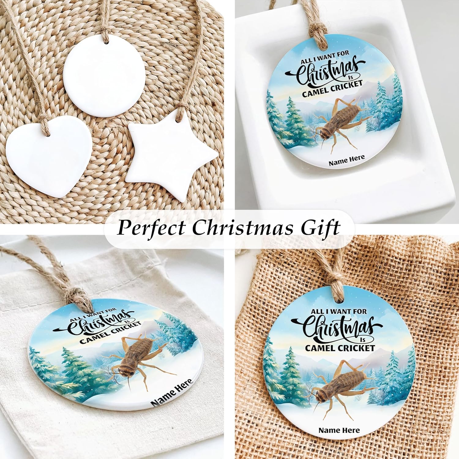 Adorno de regalo personalizado de grillo de camello 2023 para decoración del árbol de Navidad, regalos de recuerdo personalizados para dueños de