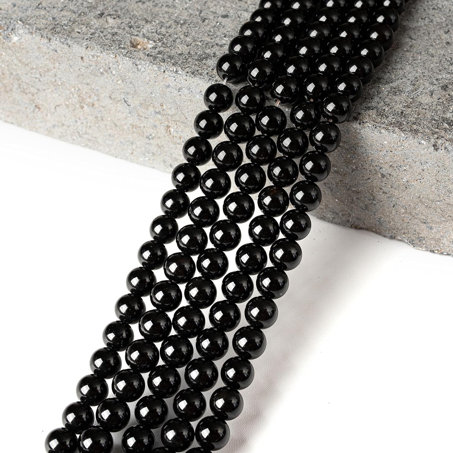 Cuentas de piedra preciosa natural Oynx negras sueltas y redondas para bricolaje, pulseras y collares, joyería de HIXHRO 60 unidades con hilo