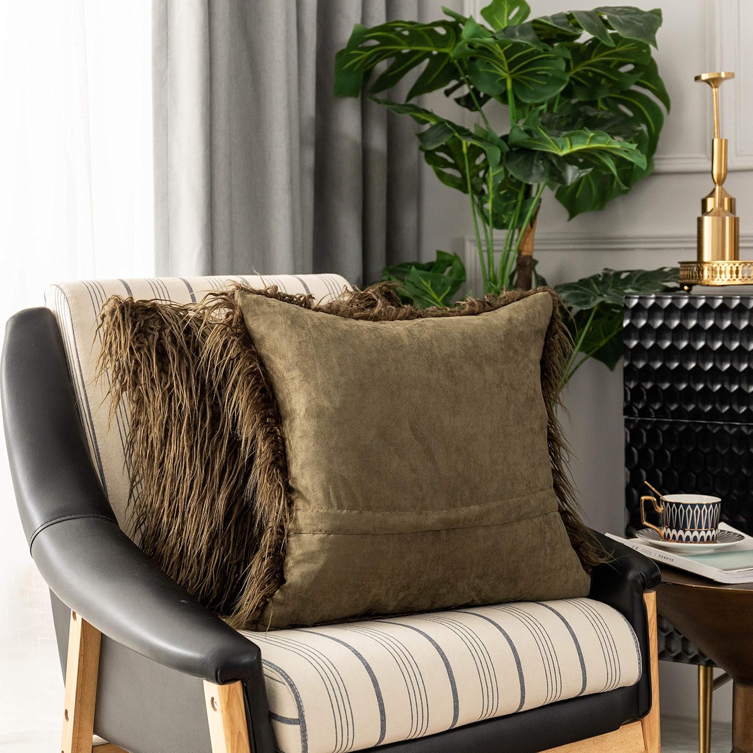 Kevin Textile – Fundas de cojín decorativas, serie de cuero sintético de lujo, para sofá