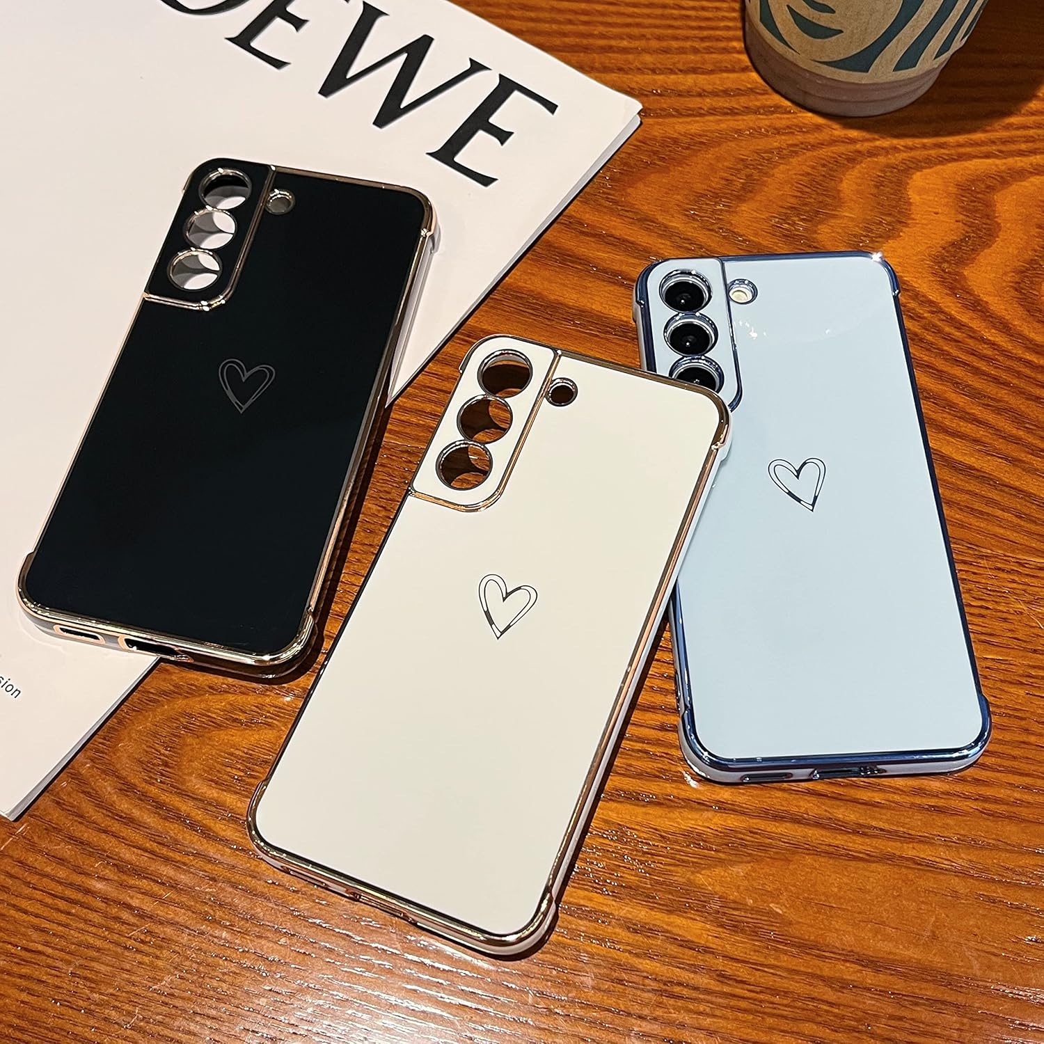 ZTOFERA Funda diseñada para Samsung Galaxy S21 Plus 5G, bonito borde chapado con patrón de corazones de amor con protección para lente de cámara,