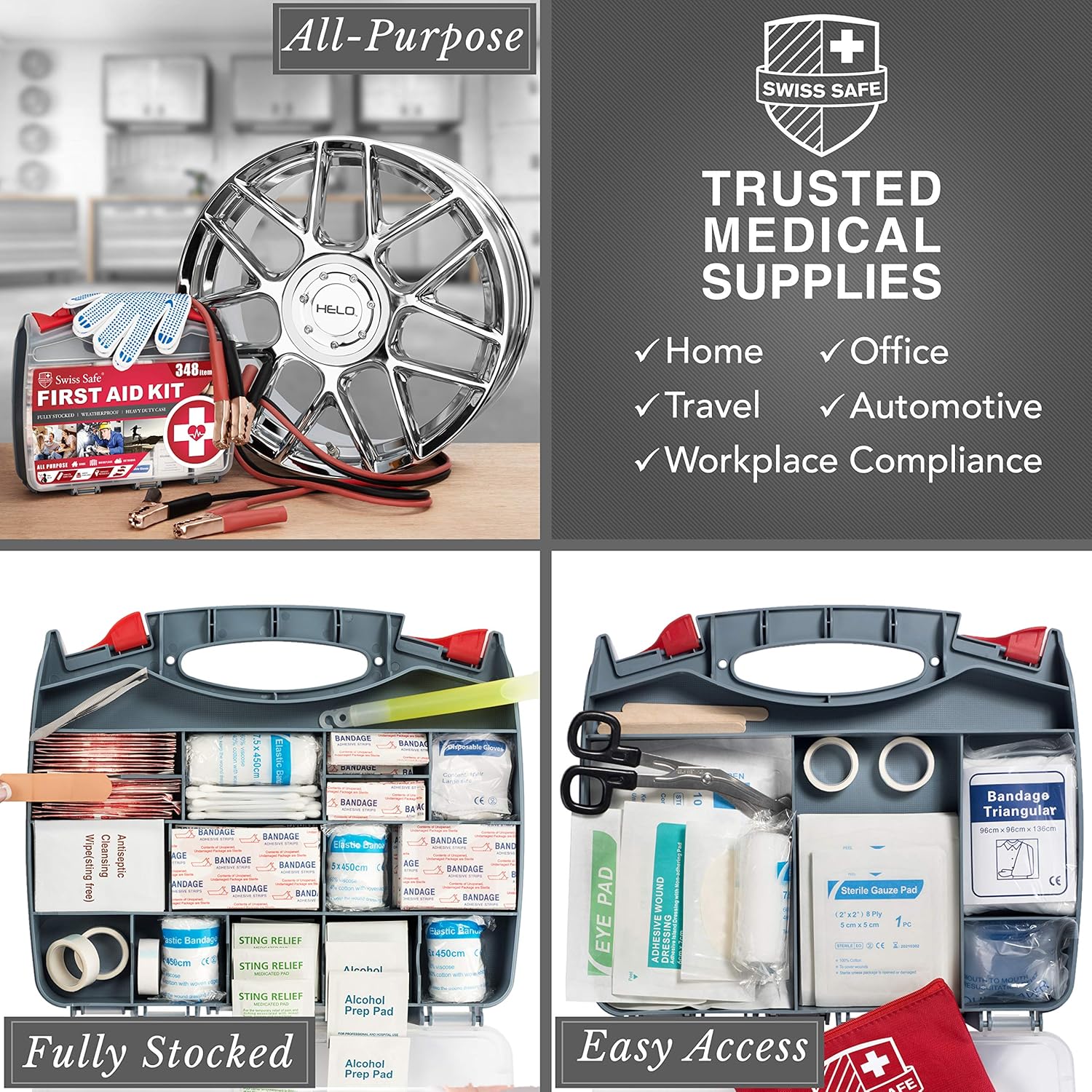 Swiss Safe Kit de emergencia 2 en 1 para vehículos  Kit de herramientas de seguridad compacto y portátil con bolsa de viaje + kit de primeros