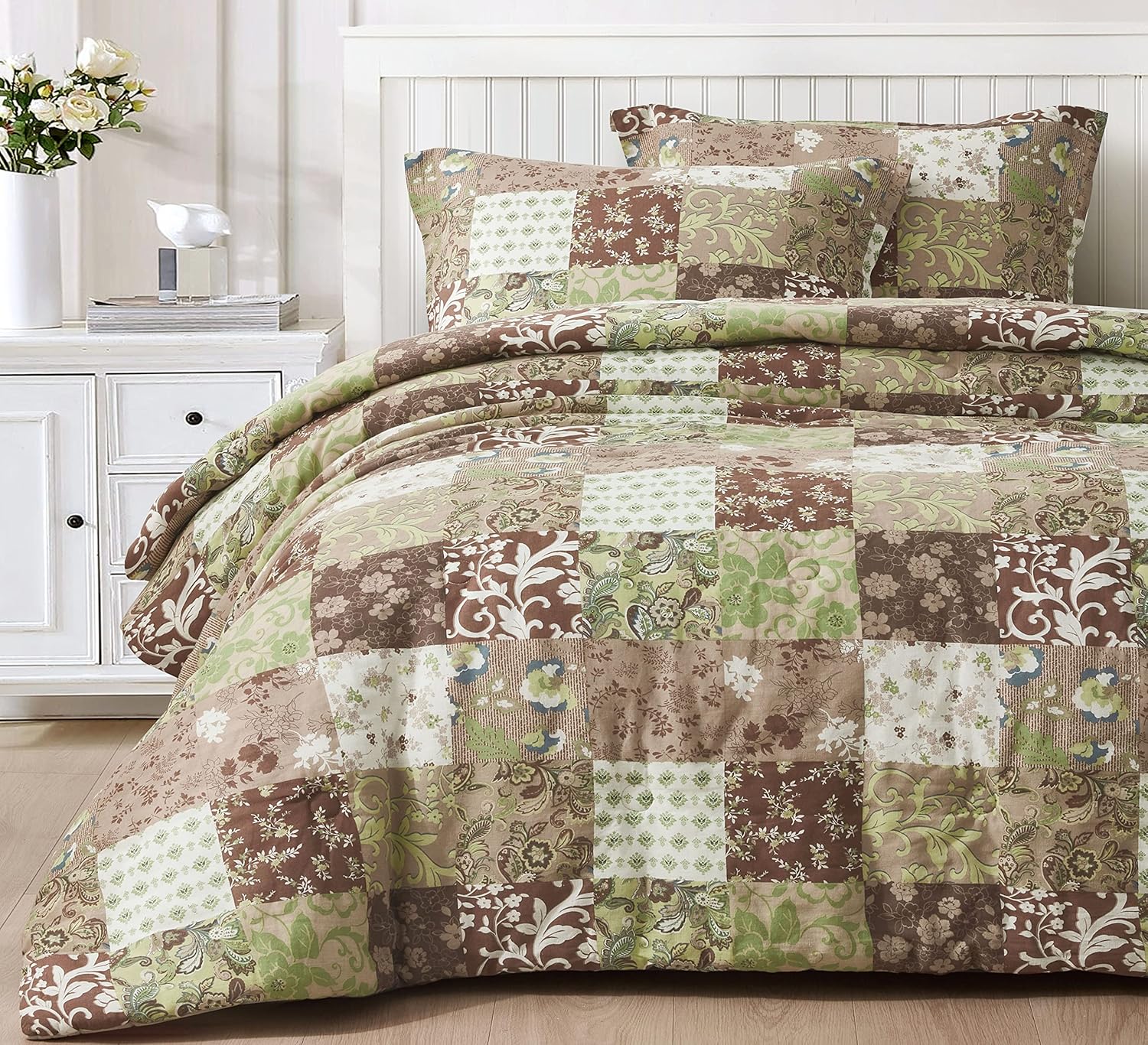 Chezmoi Collection Leilani – Juego de edredón de algodón lavado bohemio de 2 piezas, tamaño individual, juego de ropa de cama bohemio marrón, gris