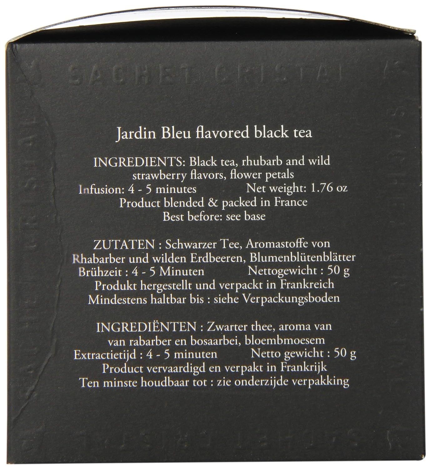 Dammann Freres Sachets, Bolsas de té Jardin Bleu, té negro francés gourmet premium, mezcla de fresa, sabores de ruibarbo, 25 unidades (paquete
