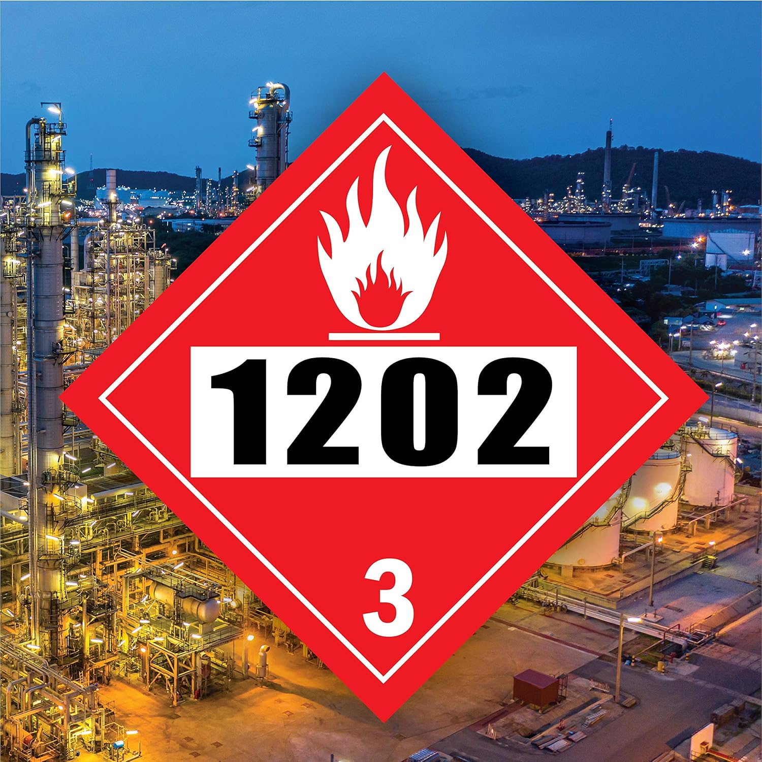 1202 Placard DOT Hazardous Chemical 4 dígitos ONU signo de 10  pulgadas x 10  pulgadas Adhesivo de vinilo autoadhesivo