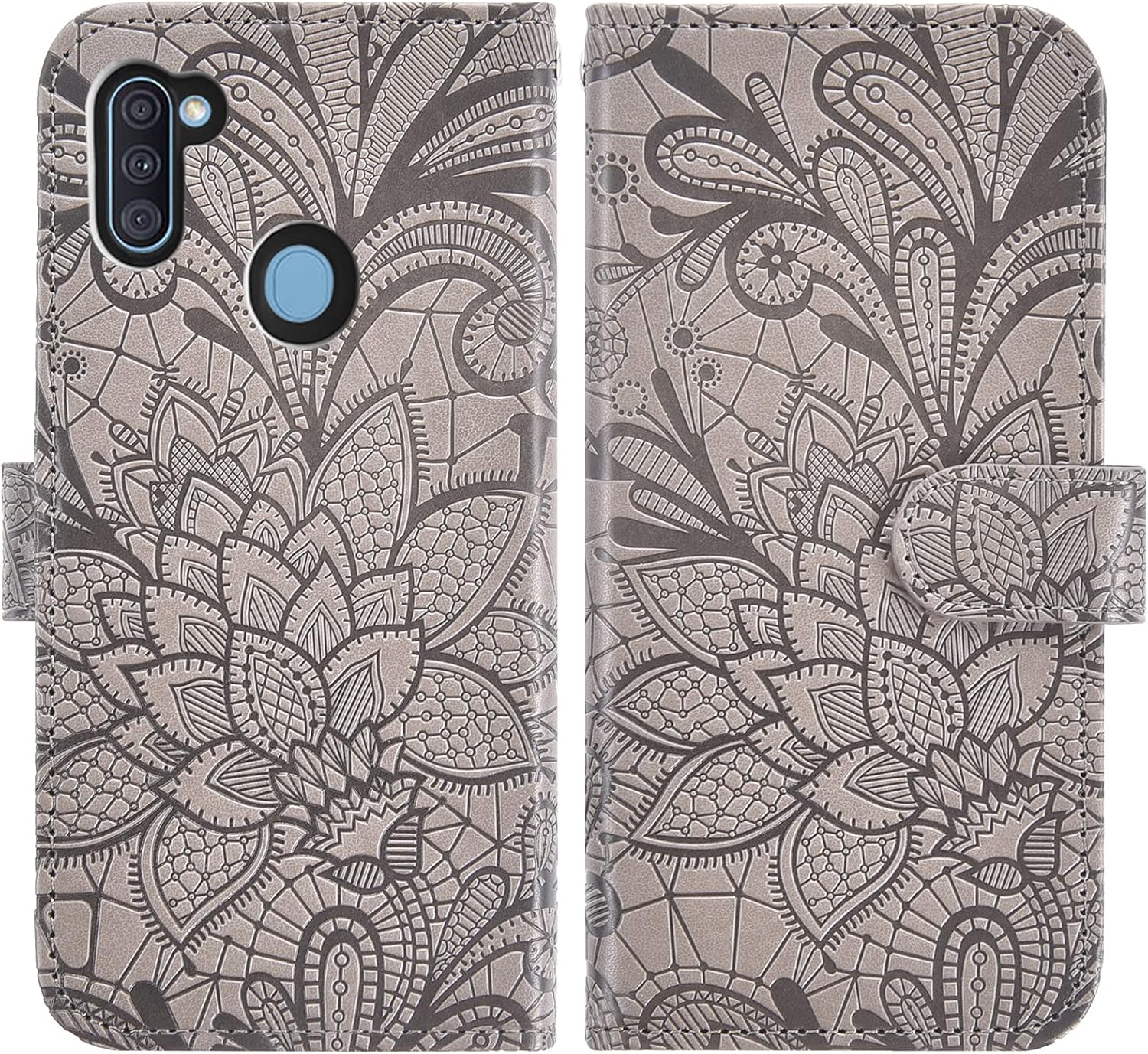 Asuwish Funda compatible con Samsung Galaxy A11 y protector de pantalla de vidrio templado, accesorios, tarjetero con función atril de encaje,