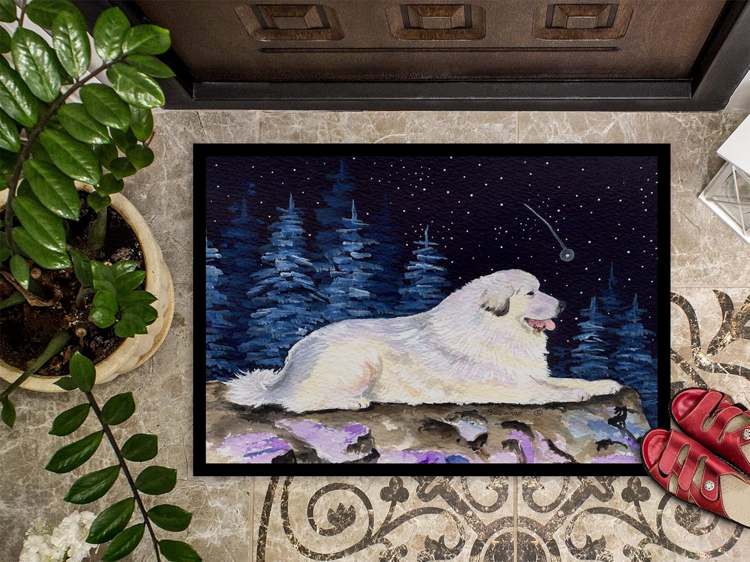 Caroline’s Treasures SS8438MAT – Tapete para puerta delantera, 18 x 27 pulgadas, diseño de noche estrellada, para interiores y exteriores,