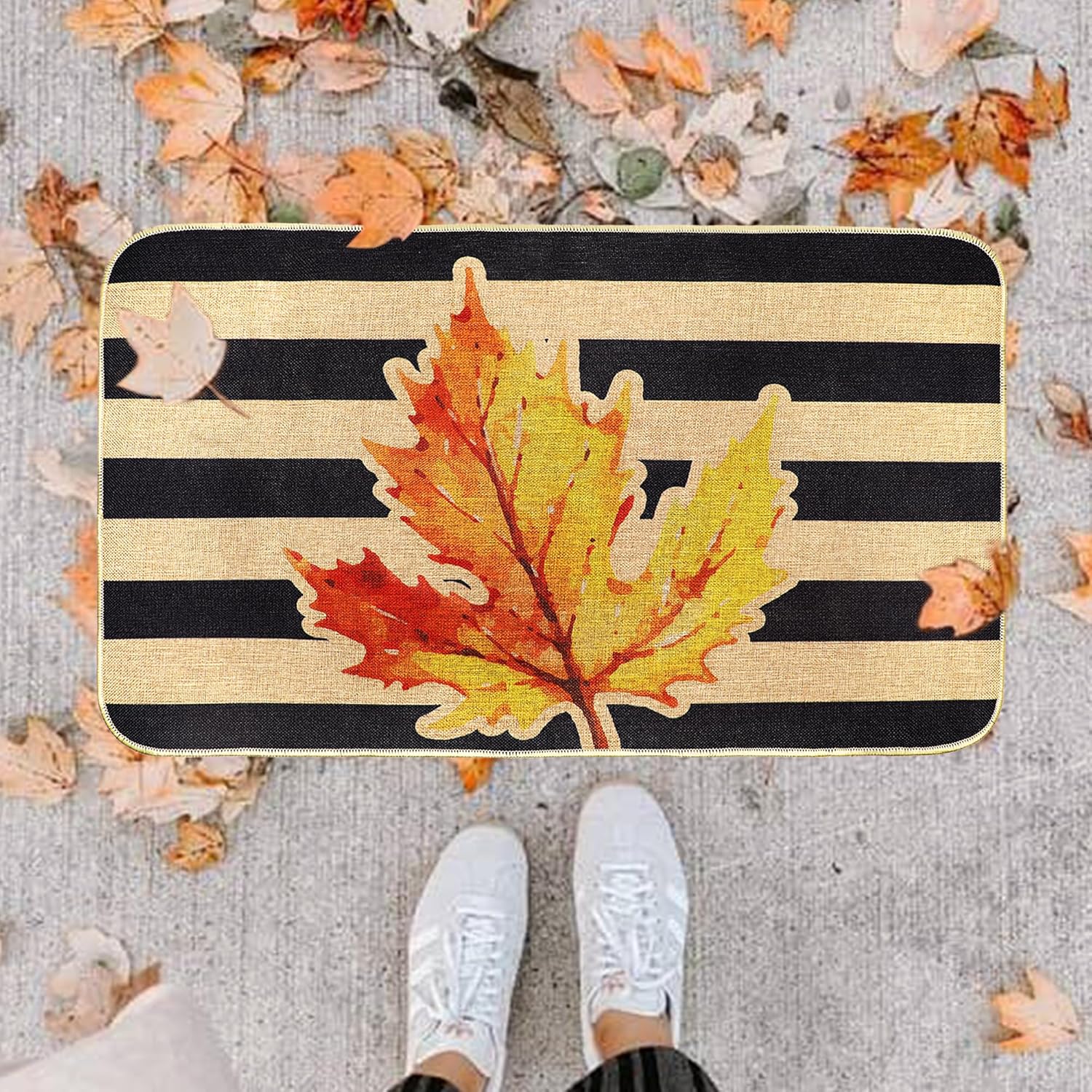 Erweicet Tapete de arce de otoño, tapete de arce de otoño, tapete de Acción de Gracias, para puerta delantera, otoño, exterior, antideslizante,